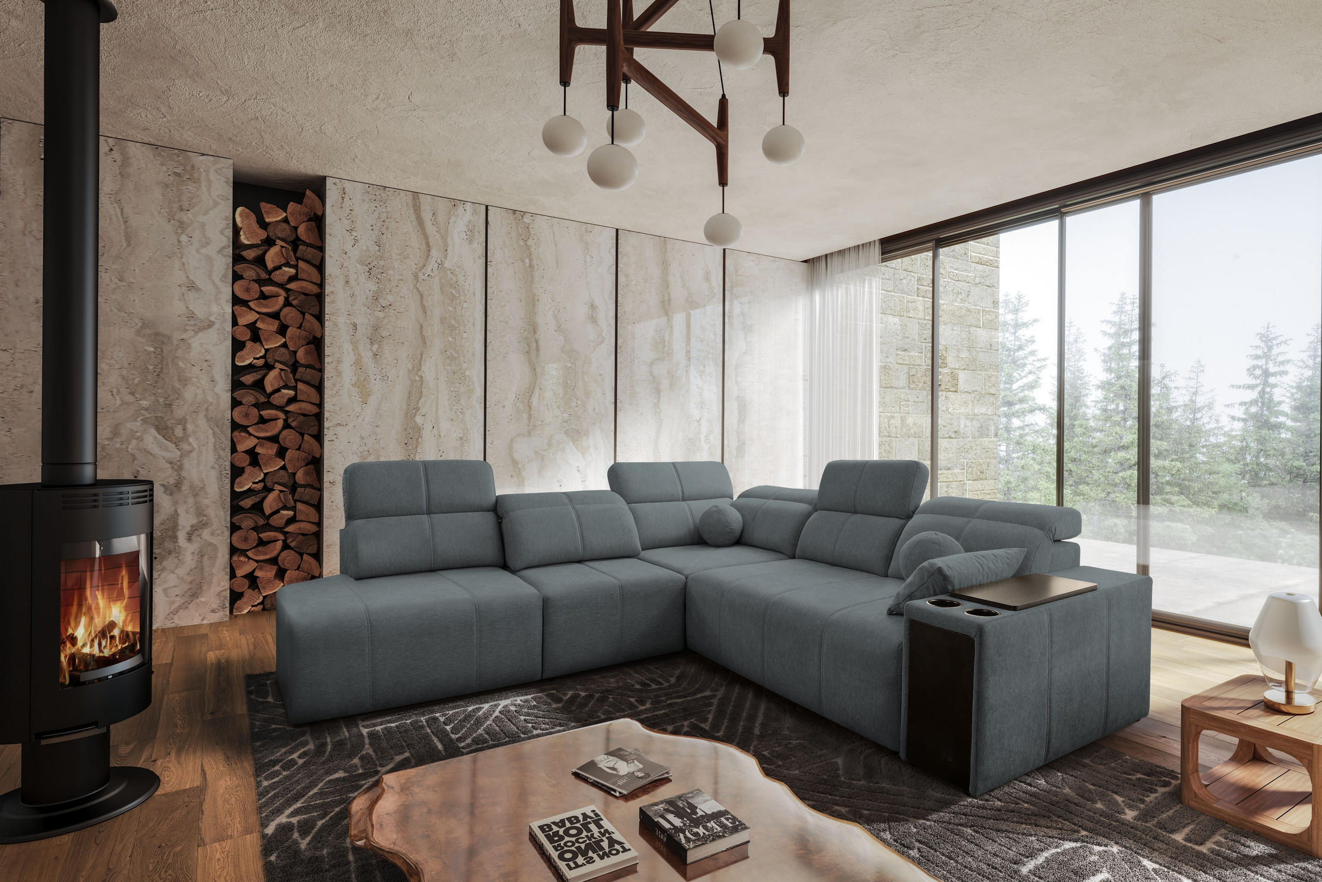 ECKSOFA Mindy IX Mit Schlaffunktion, Verstellbarer Rückenlehne Stoff Verita Dunkelgrau Links - Dunkelgrau, Holz (288/300cm) - Kaiser Möbel
