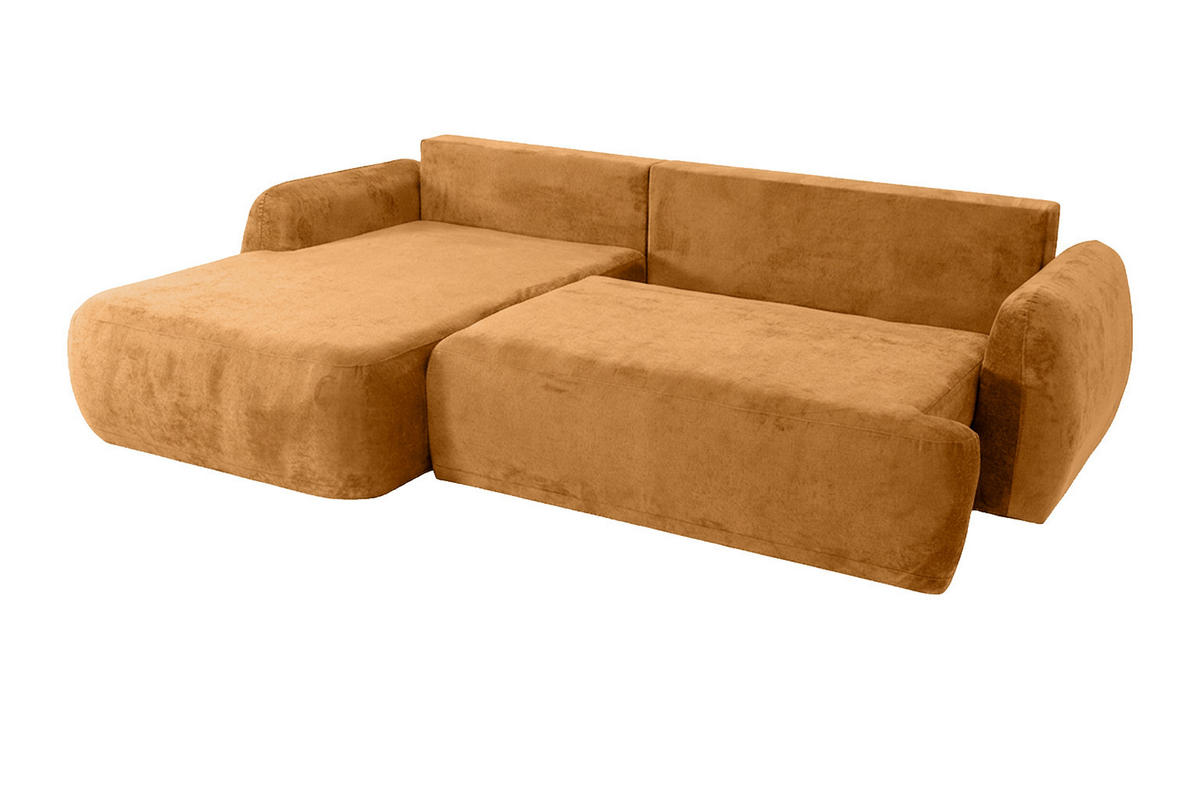 ECKSOFA Mit Schlaffunktion Und Bettkasten, Chenille-Stoff Perfecto, Honigfarbe, Links, HELA II - Honig, Holz (280/184cm) - Kaiser Möbel