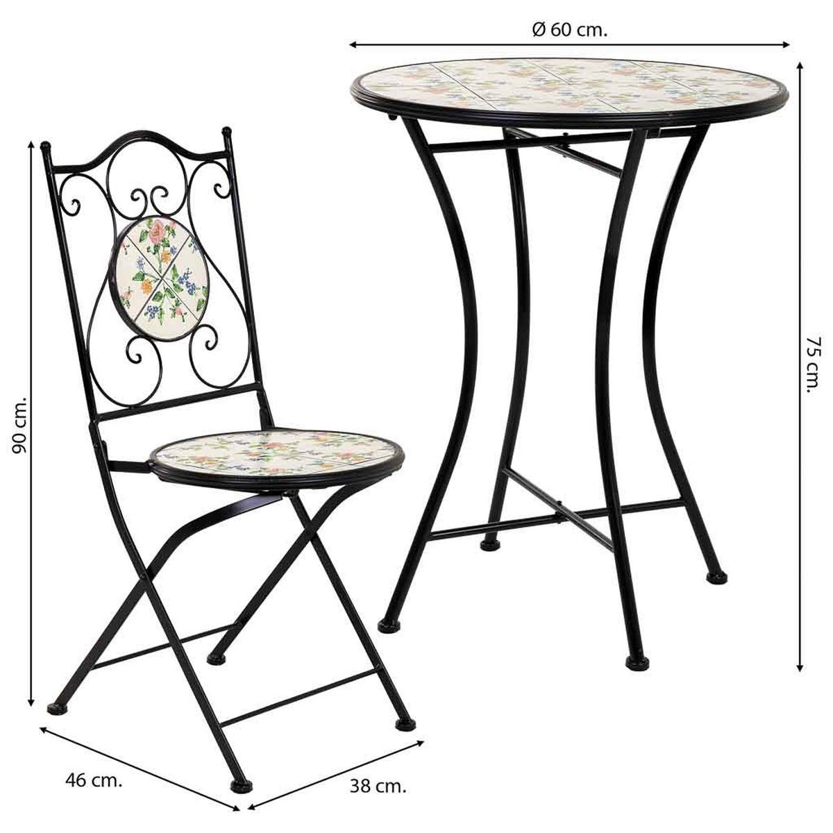 TISCH und STÜHLE, schwarz, 60x75x38cm, 3-tlg. - Schwarz, Metall - Wanderlust