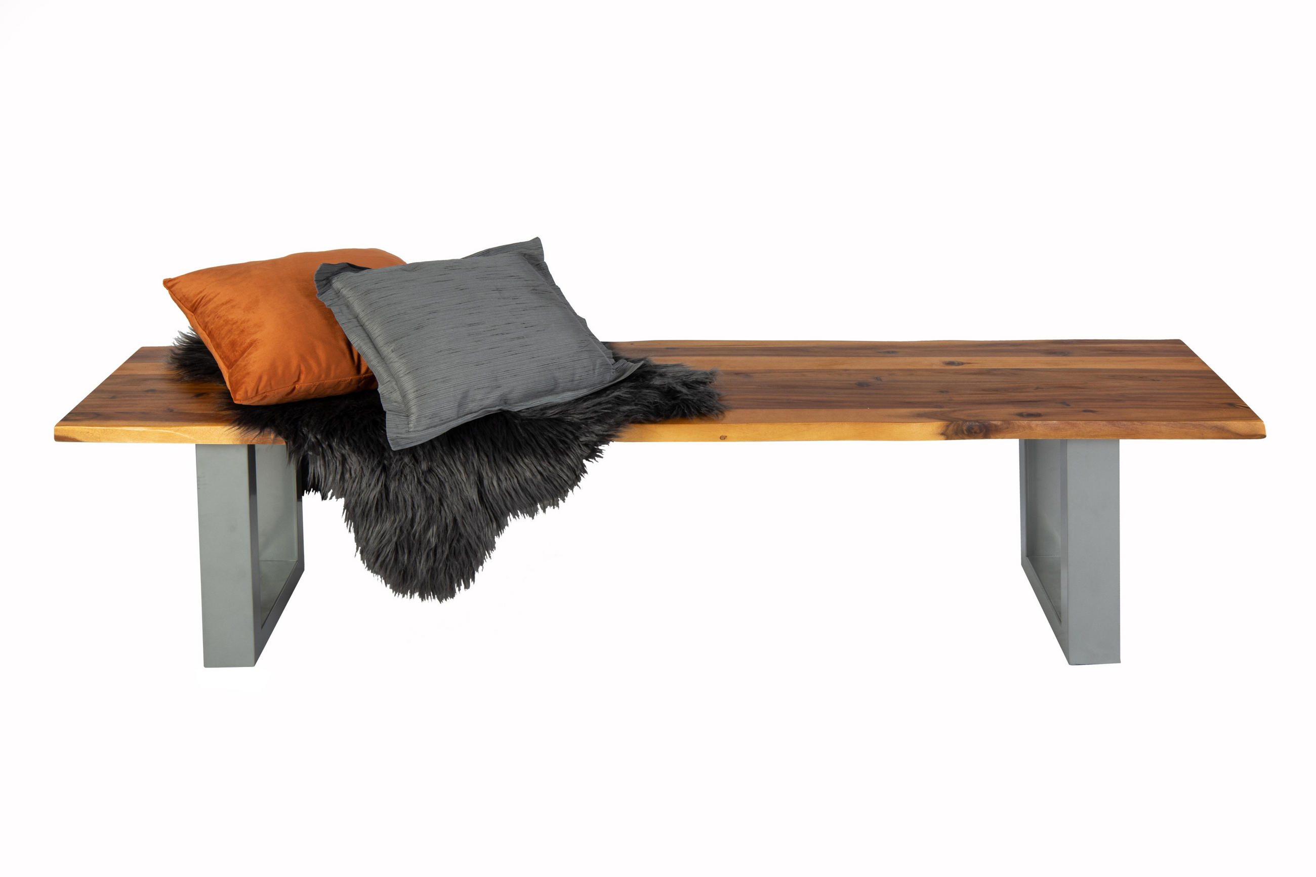 SITZBANK ESRA - Cognac/Silberfarben, Holz/Metall (200/45/40cm) - SAM