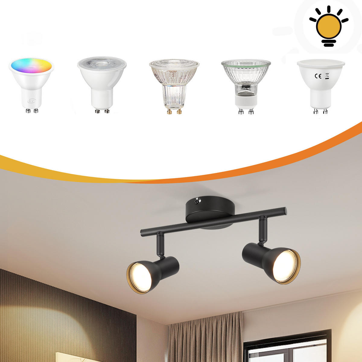 STRAHLER 2 Flammig-GU10 8*15.5*25.5 - Schwarz, Metall (25.5/8/15.5cm) - ZMH