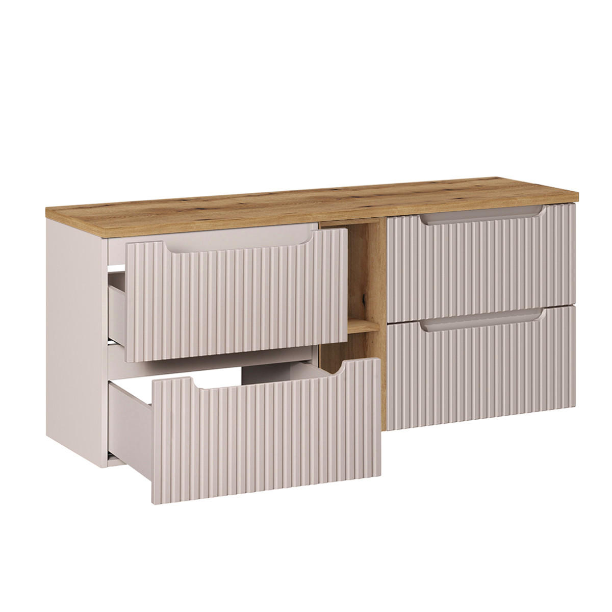 DOPPELWASCHTISCH 140.4cm Riva Kaschmir und Holz - Beige, Holzwerkstoff (140.4/59/40cm) - Petits-meubles