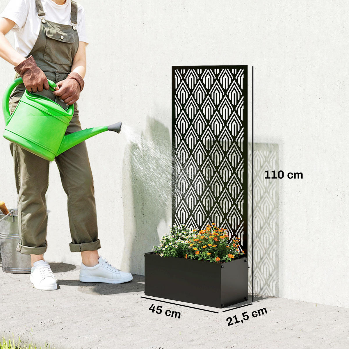 HOCHBEET DE-12312 2-in-1 mit Sichtschutz, 45/21,5/110 cm Schwarz - Schwarz, Metall (45/110/21.5cm) - ComfortXL