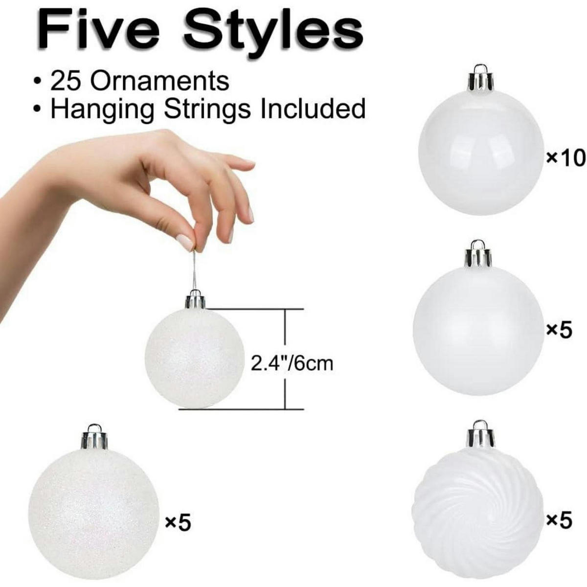 WEIHNACHTSKUGELN 25 Stück bruchsicher 6 cm Perlweiß - Weiß, Kunststoff (6/6/6cm)