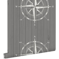 TAPETE Kompassrose auf Altholz 53 cm x 10.05 m - Grau, Papier (53/0.1cm) - ESTAhome