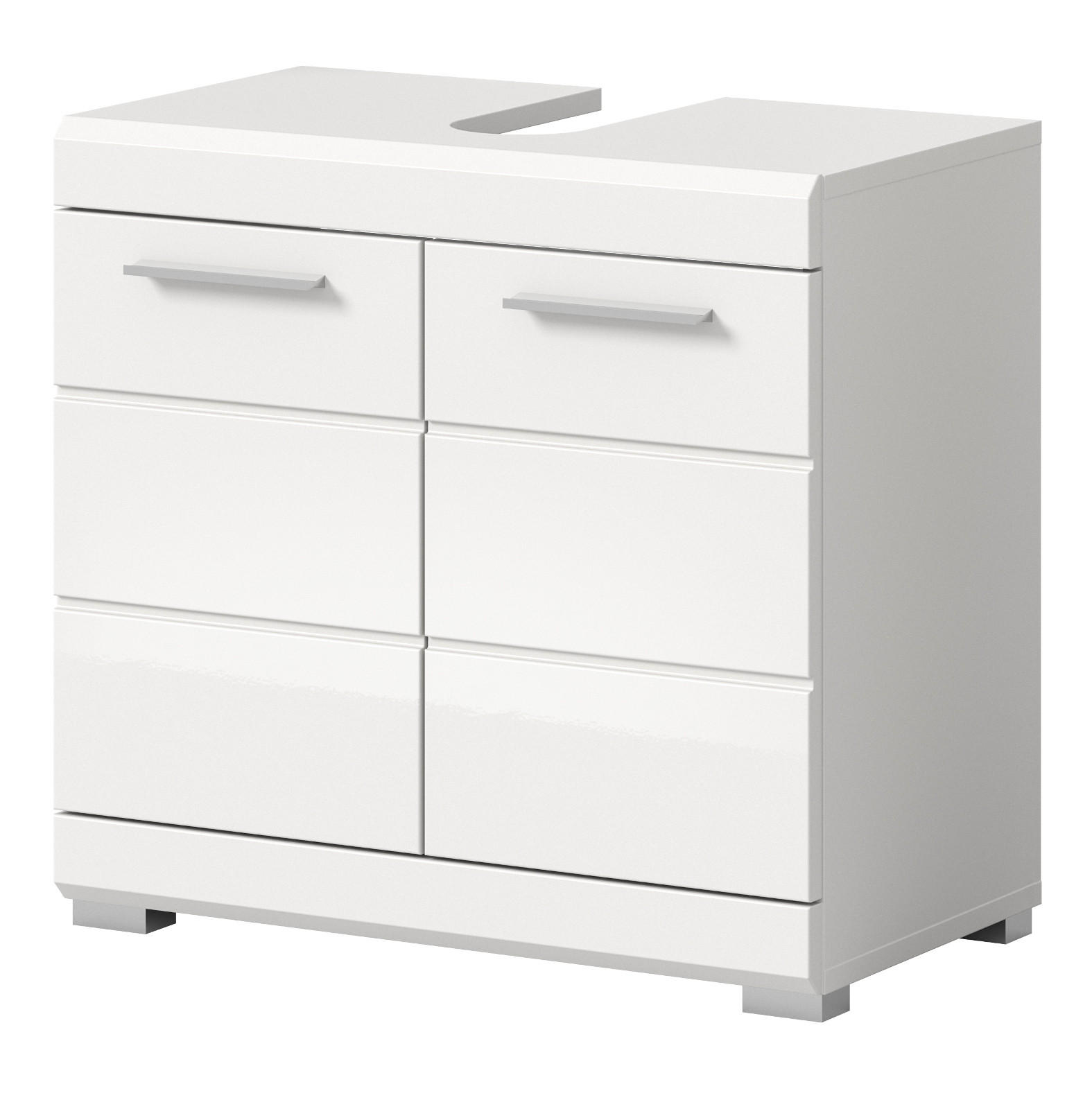 WASCHBECKENUNTERSCHRANK weiß Hochglanz 60 cm mit Rillenoptik - Weiß Hochglanz/Silberfarben, Holzwerkstoff/Kunststoff (60/56/34cm) - Inn.Furn