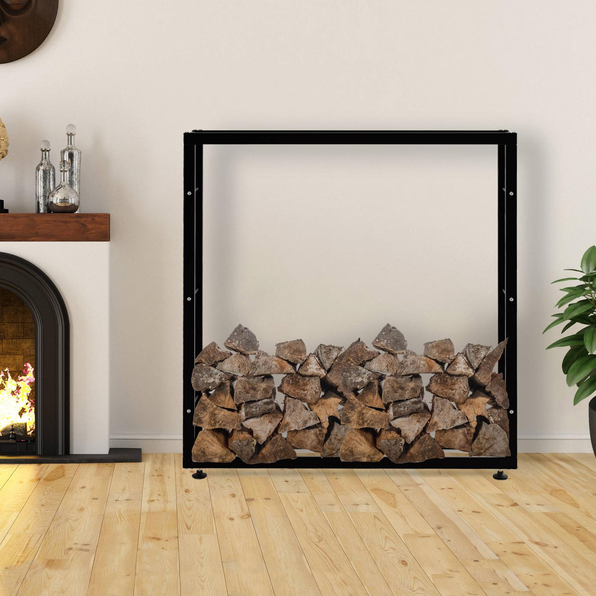 KAMINHOLZREGAL 150/25/150 cm Metall schwarz - Schwarz, Metall (150/150/25cm) - CLP