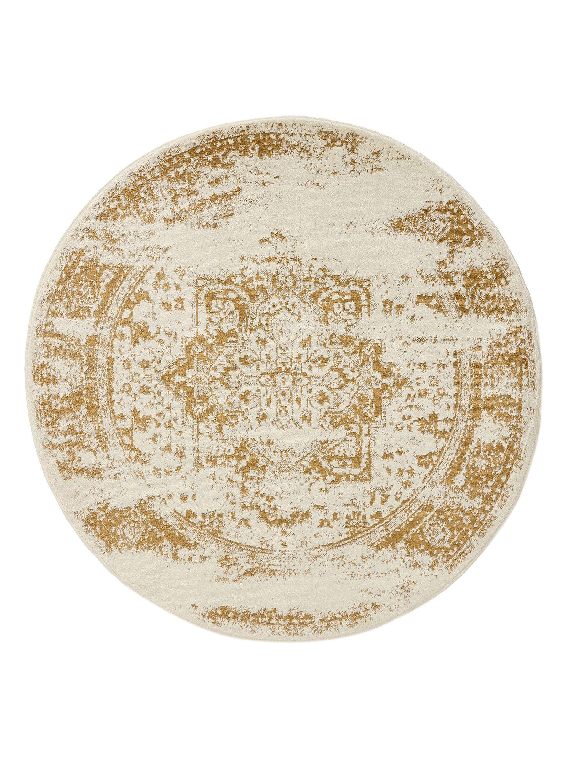 VINTAGE-TEPPICH Suki ø 120 cm rund - Gelb/Creme, Kunststoff (120/120cm) - benuta