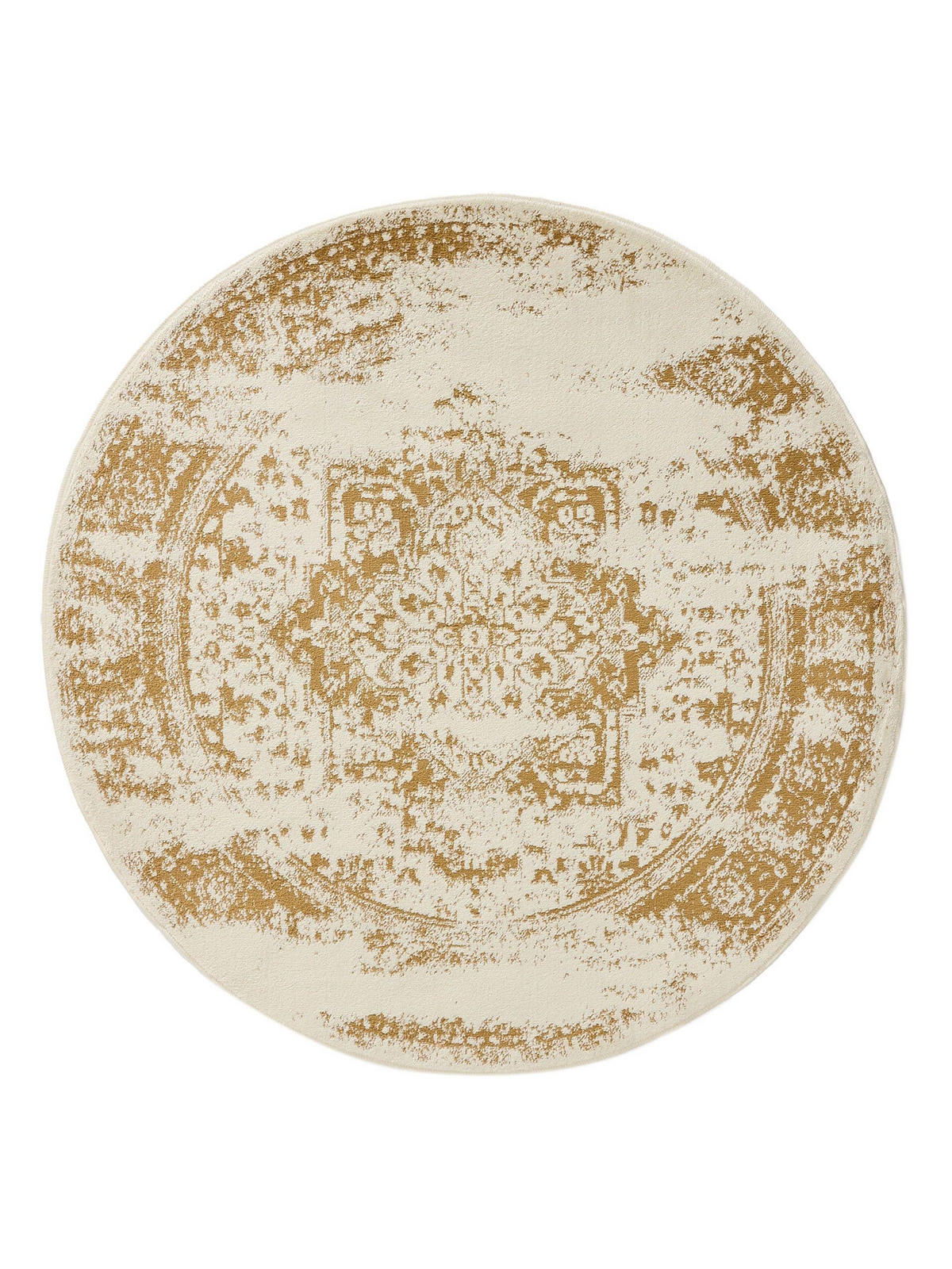VINTAGE-TEPPICH Suki ø 120 cm rund - Gelb/Creme, Kunststoff (120/120cm) - benuta