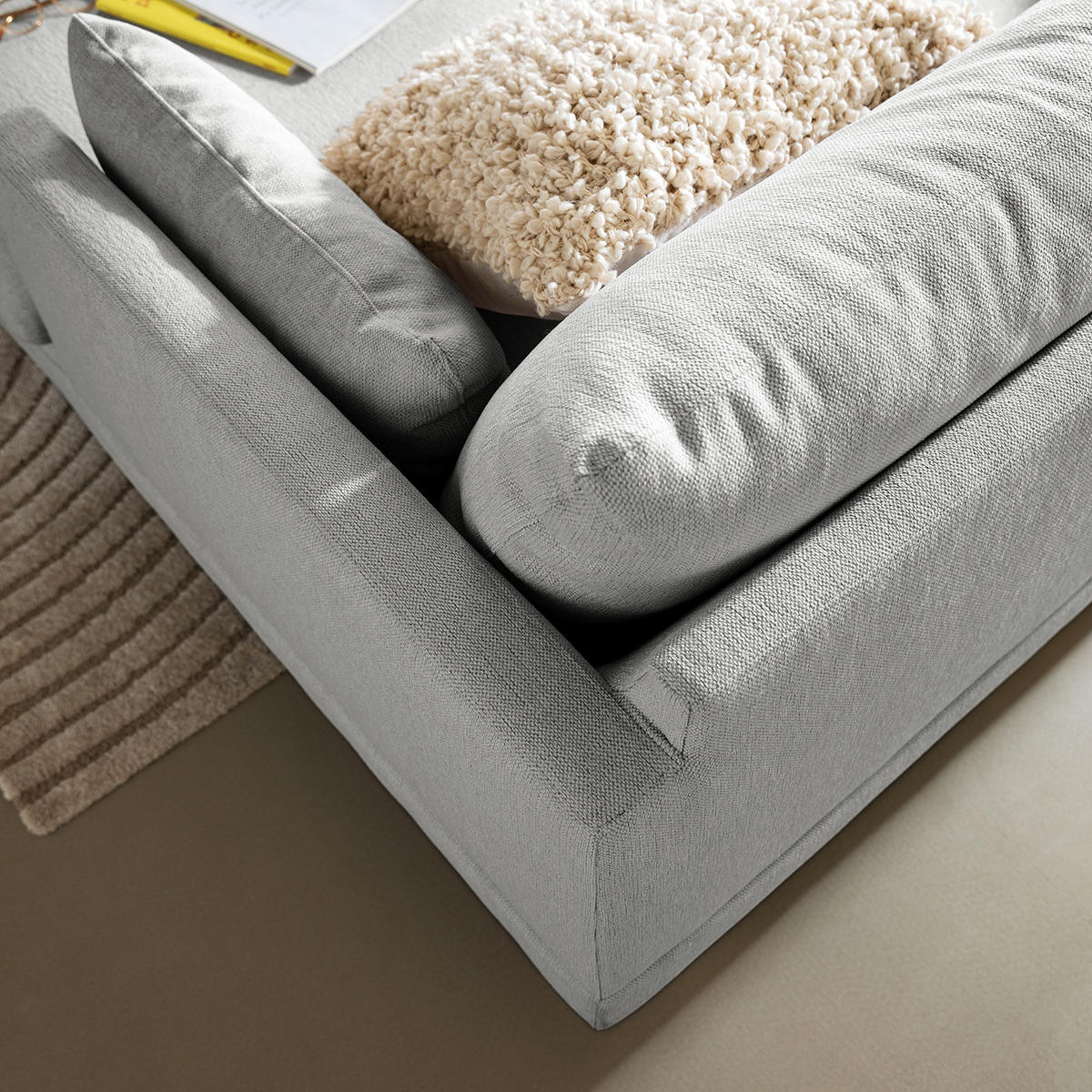 ECKSOFA - Buchefarben/Hellgrau, Holz/Buchenholz (242/150cm) - home24