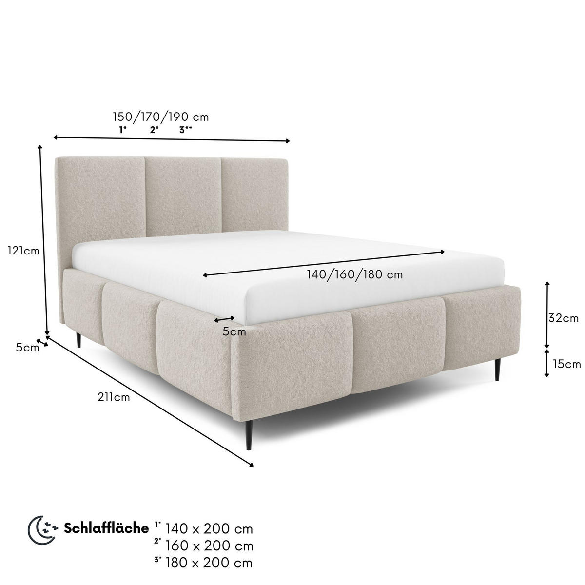 POLSTERBETT VALERIO mit Beinen mit Bettkasten, Bett 180x200,Doppelbett,Lattenrost,Boxspringbett-Optik,ohne Matratze,Schlafzimmer-Beige - Beige, Holz (180/200cm) - Furnistar