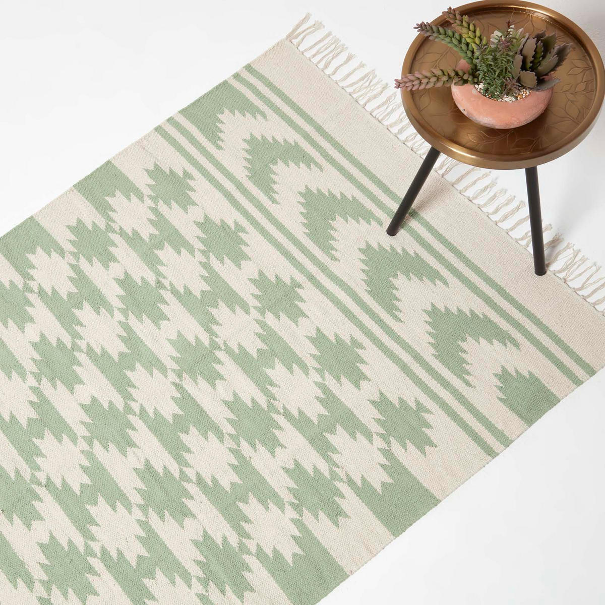 KELIM-TEPPICH Turin handgewebt 90/150 cm - Grün, Textil (90/150cm) - Homescapes