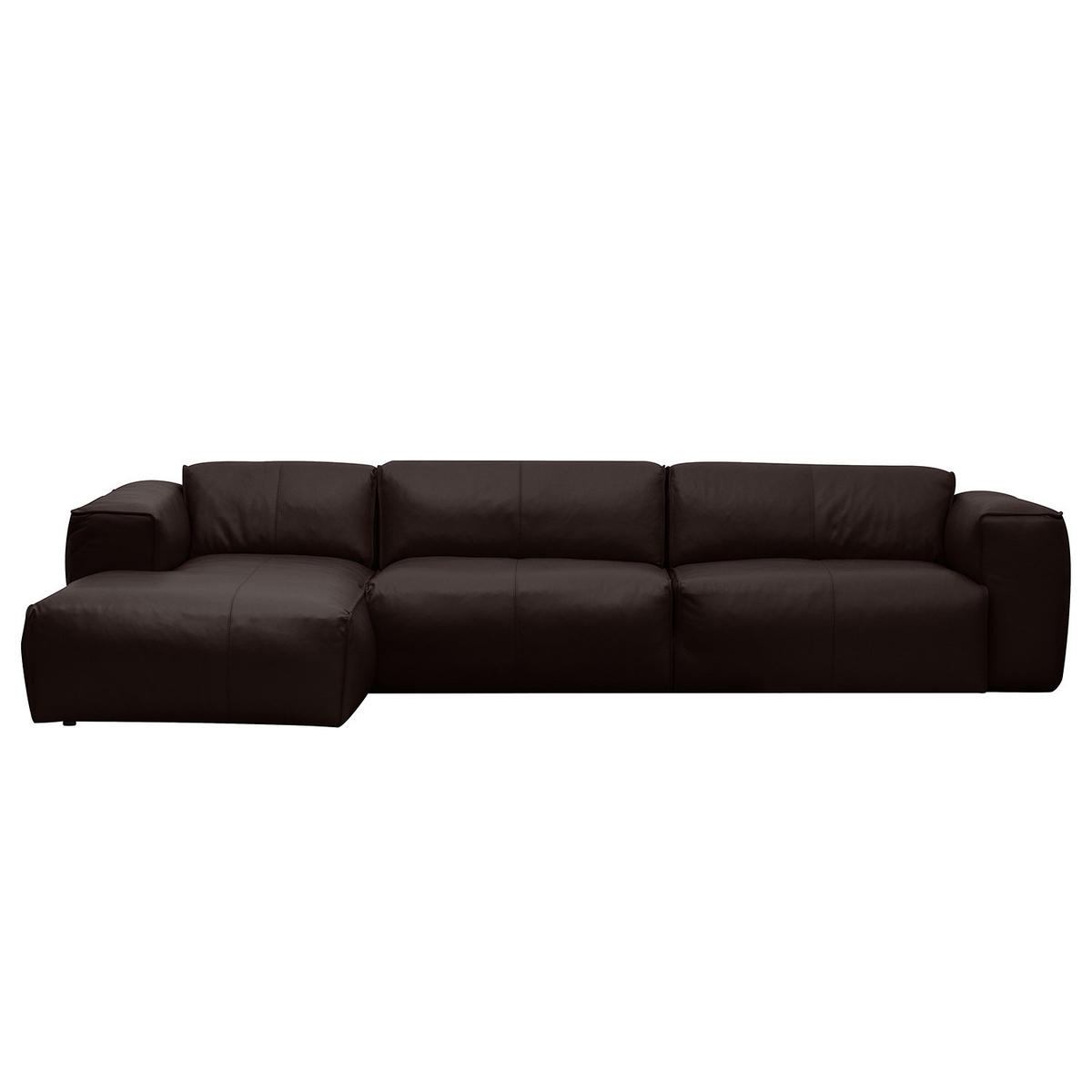 3-SITZER ECKSOFA mit Longchair - Dunkelbraun/Schwarz, Leder/Kunststoff (317/173cm) - home24