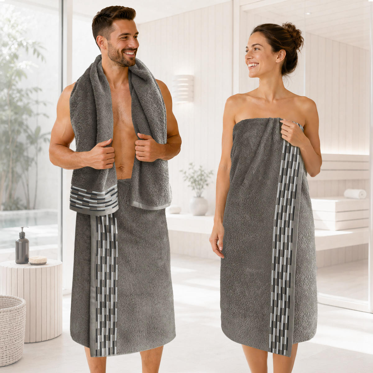 BADETUCH extra groß Lugano Dunkelgrau 90x180 cm - Dunkelgrau, Textil (90/180cm) - Lashuma