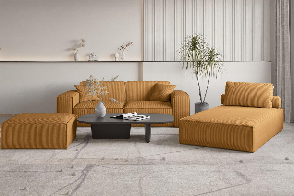 POLSTERHOCKER Celes Premium In Scala - Currygelb, Holzwerkstoff/Textil (105/40/105cm) - Fun Möbel
