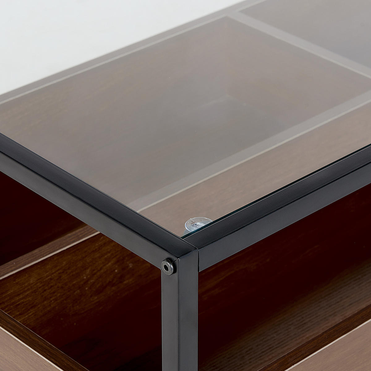 COUCHTISCH dunkler Holzfarbton/schwarz rechteckig Waco - Dunkelbraun/Schwarz, Metall (110/55/42cm) - Beliani
