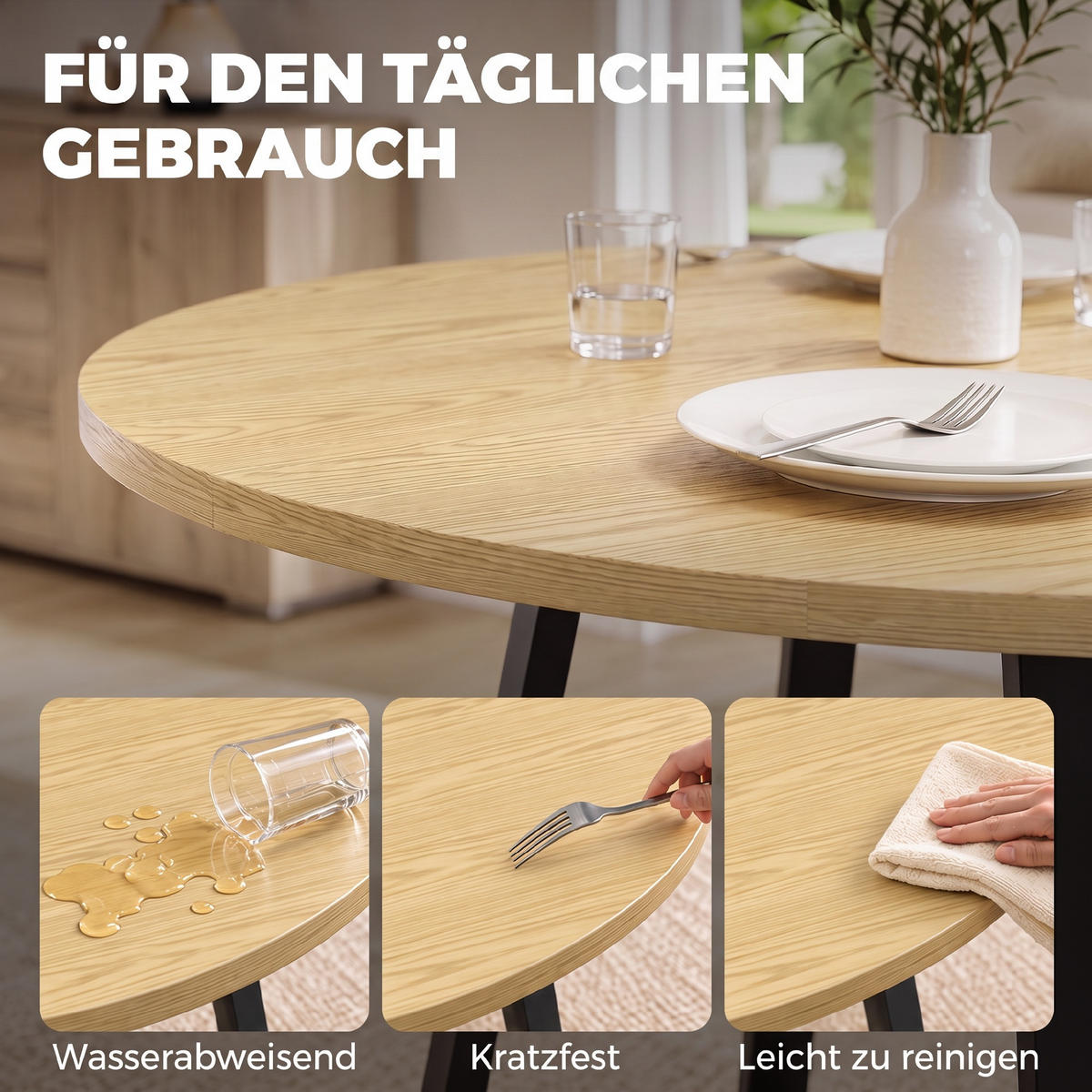 ESSTISCH Spanplatte Stahl Naturholz - Schwarz/Naturfarben, Holzwerkstoff/Metall (100/100/76.5cm) - HOMCOM