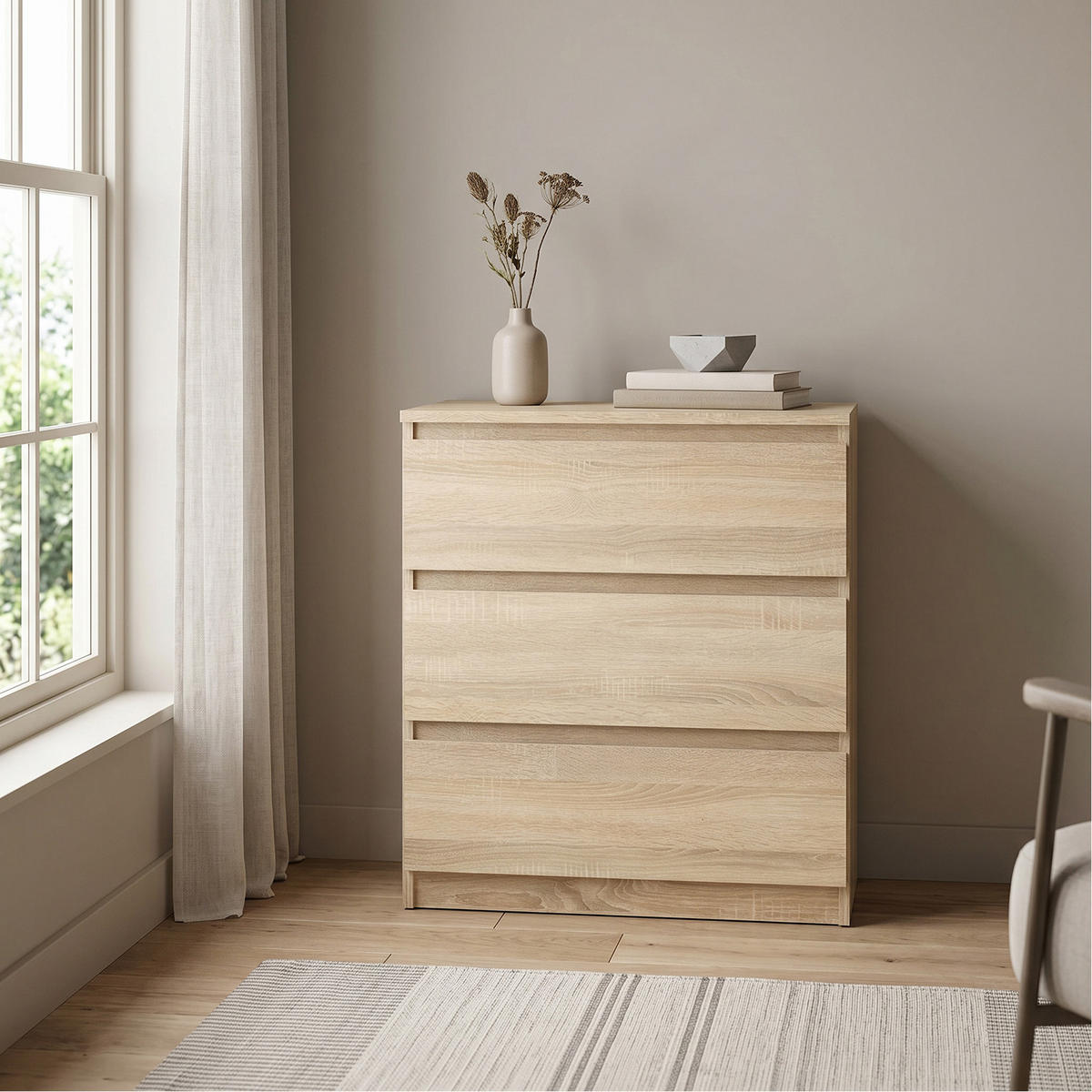 KOMMODE NUDO 70/78,5/39cm mit 3 Schubladen Türen Sonoma Eiche - Sonoma Eiche, Holzwerkstoff (70/78.5/39cm) - MASSENO