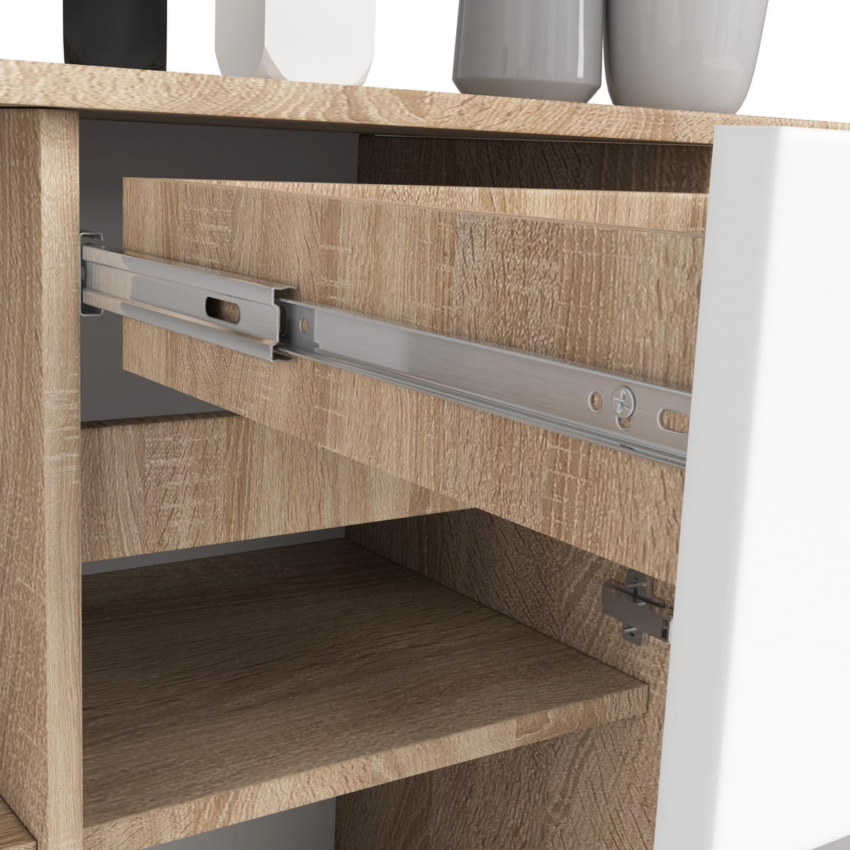 KOMMODE Sonoma Eiche, Weiß 120x40x77 cm - Weiß/Sonoma Eiche, Holzwerkstoff (120/77/40cm) - Akord