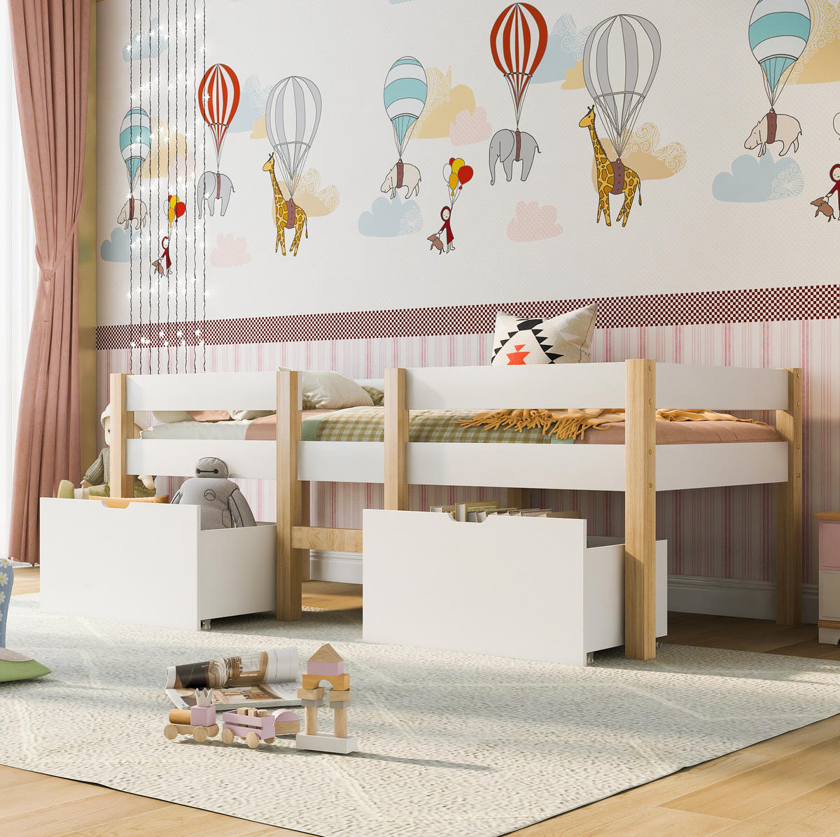 KINDERBETT 90/190 cm mit Schubladen, Rausfallschutz und Leiter, Weiß - Weiß, Holzwerkstoff (90/190cm) - Redom