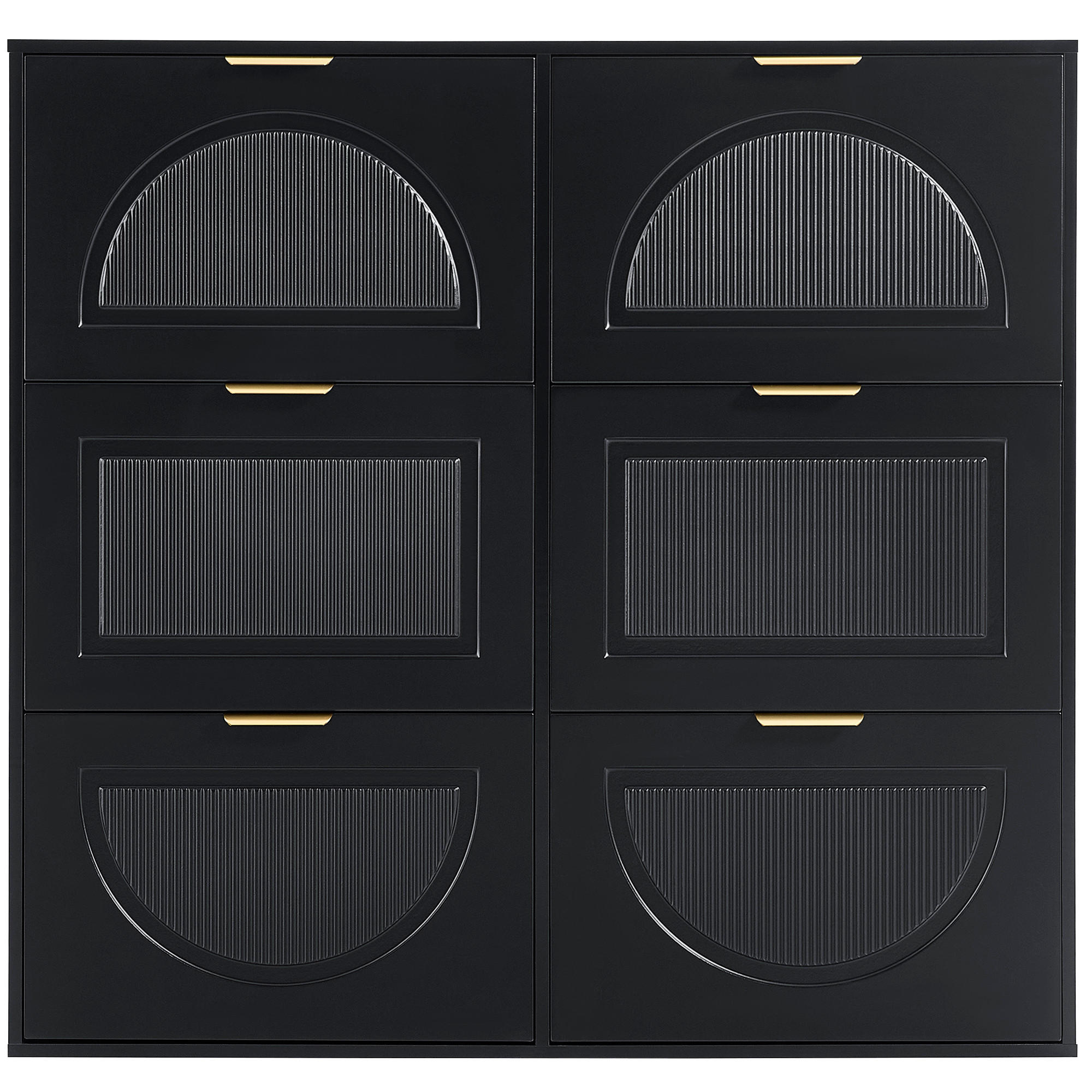 SCHUHSCHRANK Schwarz 118/25/115 cm mit 6 Klappen und offenen Fächern - Schwarz, Holzwerkstoff (118/115/25cm) - PANGIVO