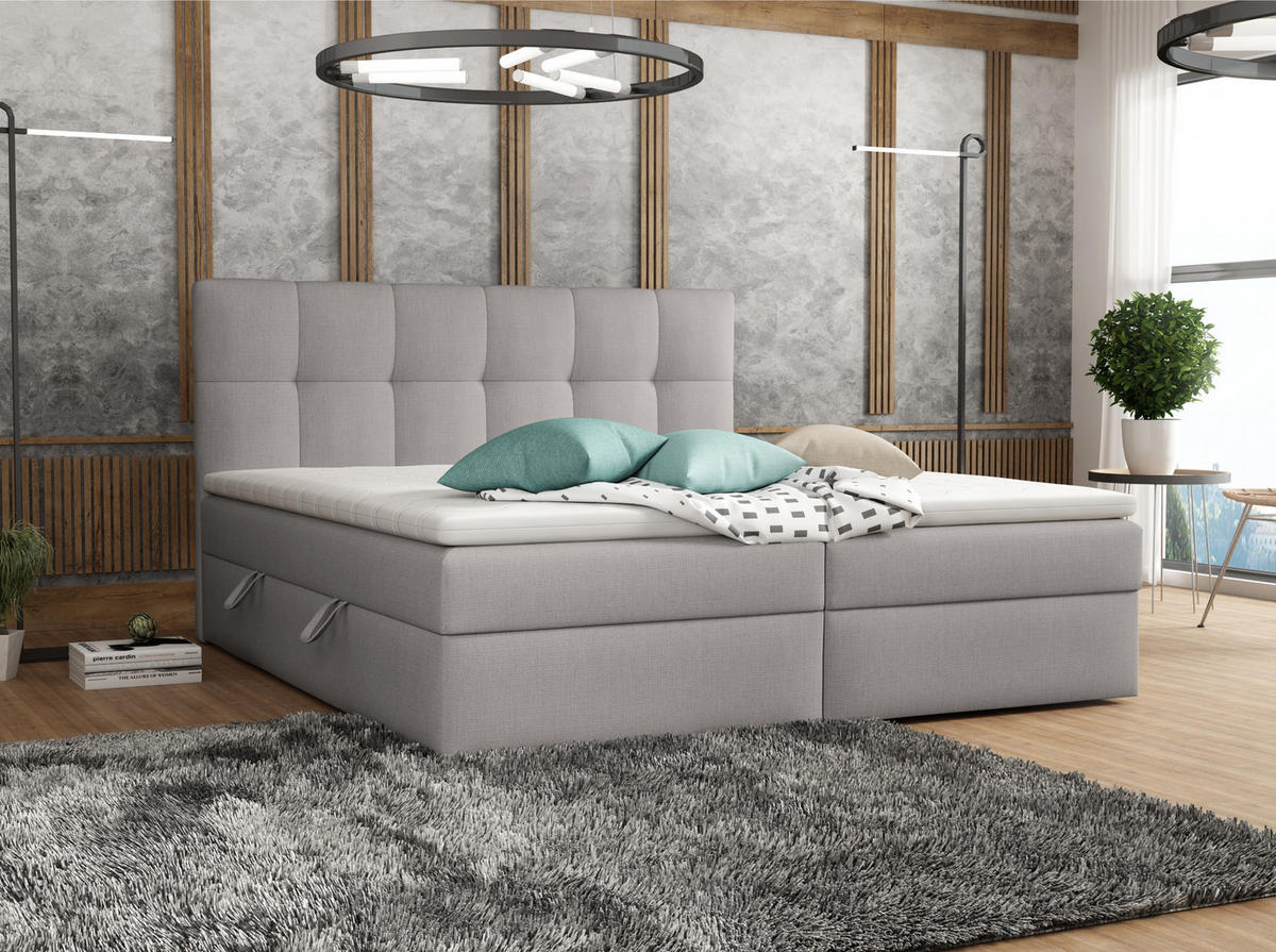 BOXBETT Doppelbett Corino Grau 140x200 cm - Grau, Naturmaterialien (200/144/103cm)
