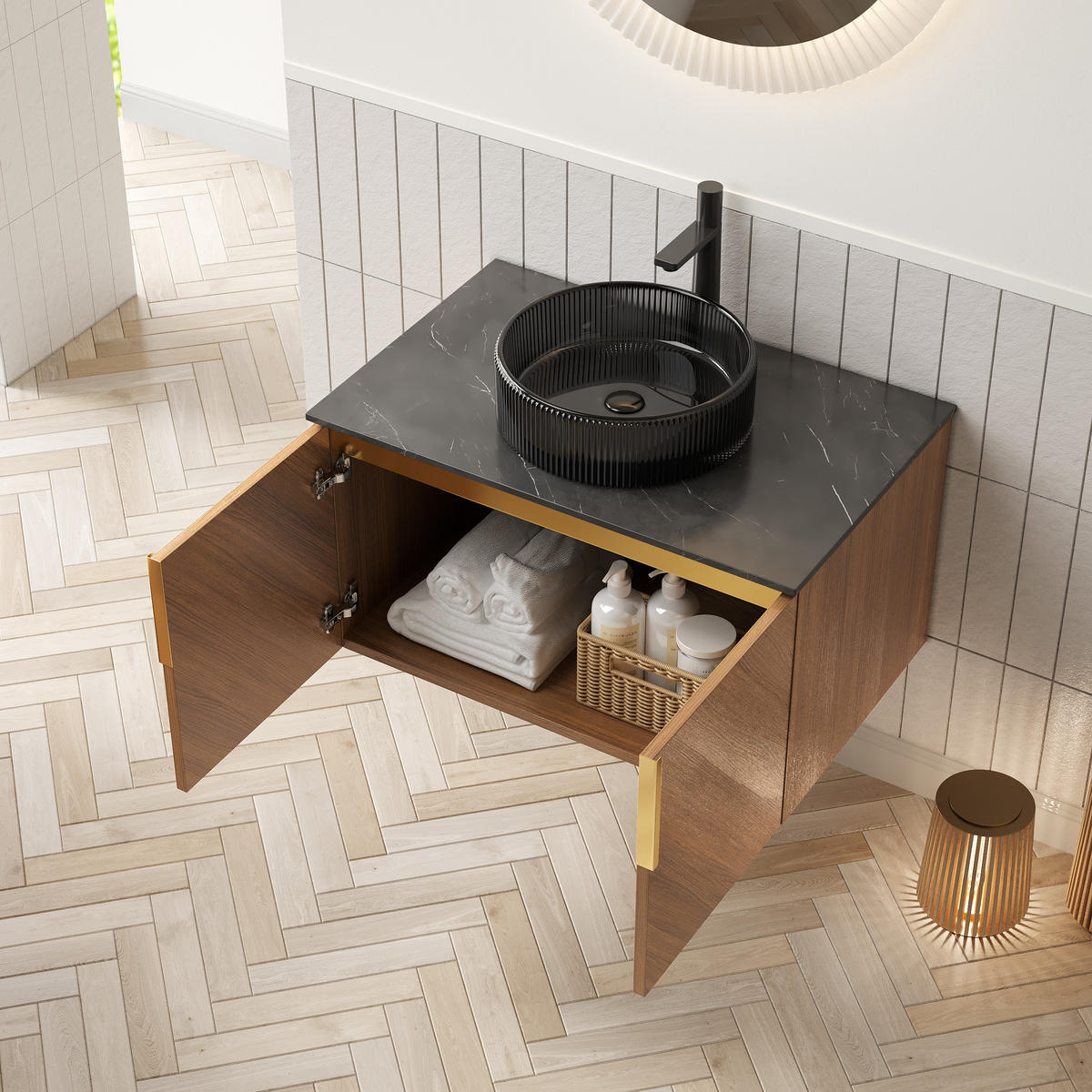 WASCHTISCH Braun-Eiche 76/50/52 cm - Schwarz, Holz (76/52.6/50cm) - PANGIVO