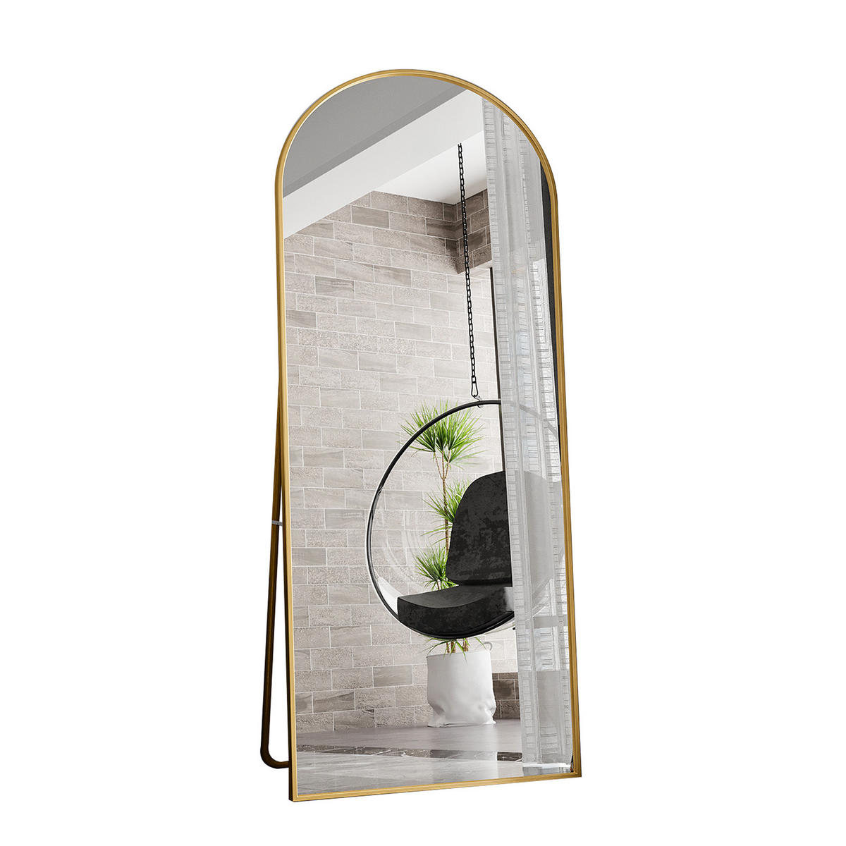 STANDSPIEGEL 1800 x 800 mm, curved full-length mirror, floor-standing, large gold frame, gold - Goldfarben, Glas (80/180/3cm) - WoodenAura