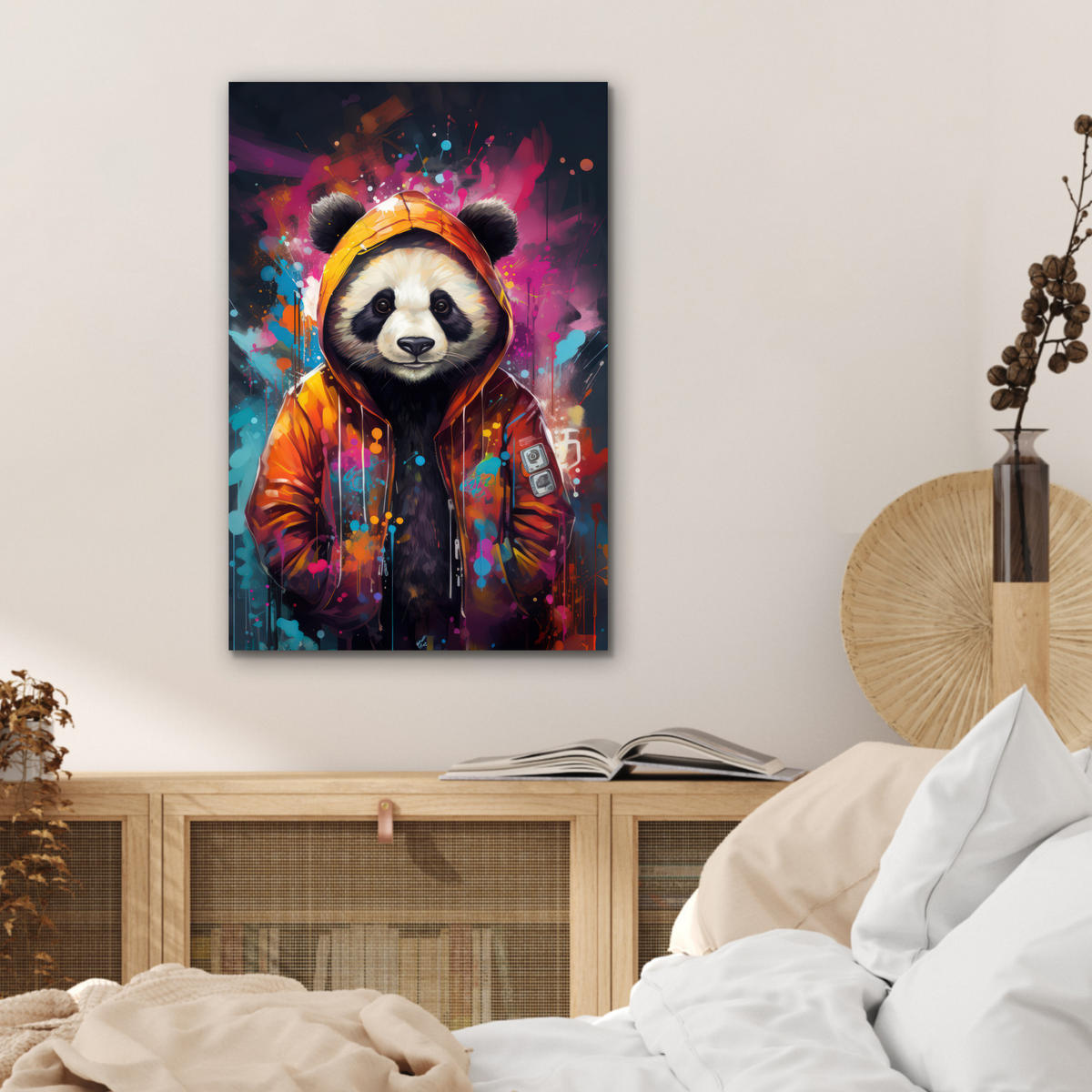 METALLBILD Panda - Jacke - Graffiti - Orange 40x60 cm - Orange, Metall (40/60cm) - MuchoWow