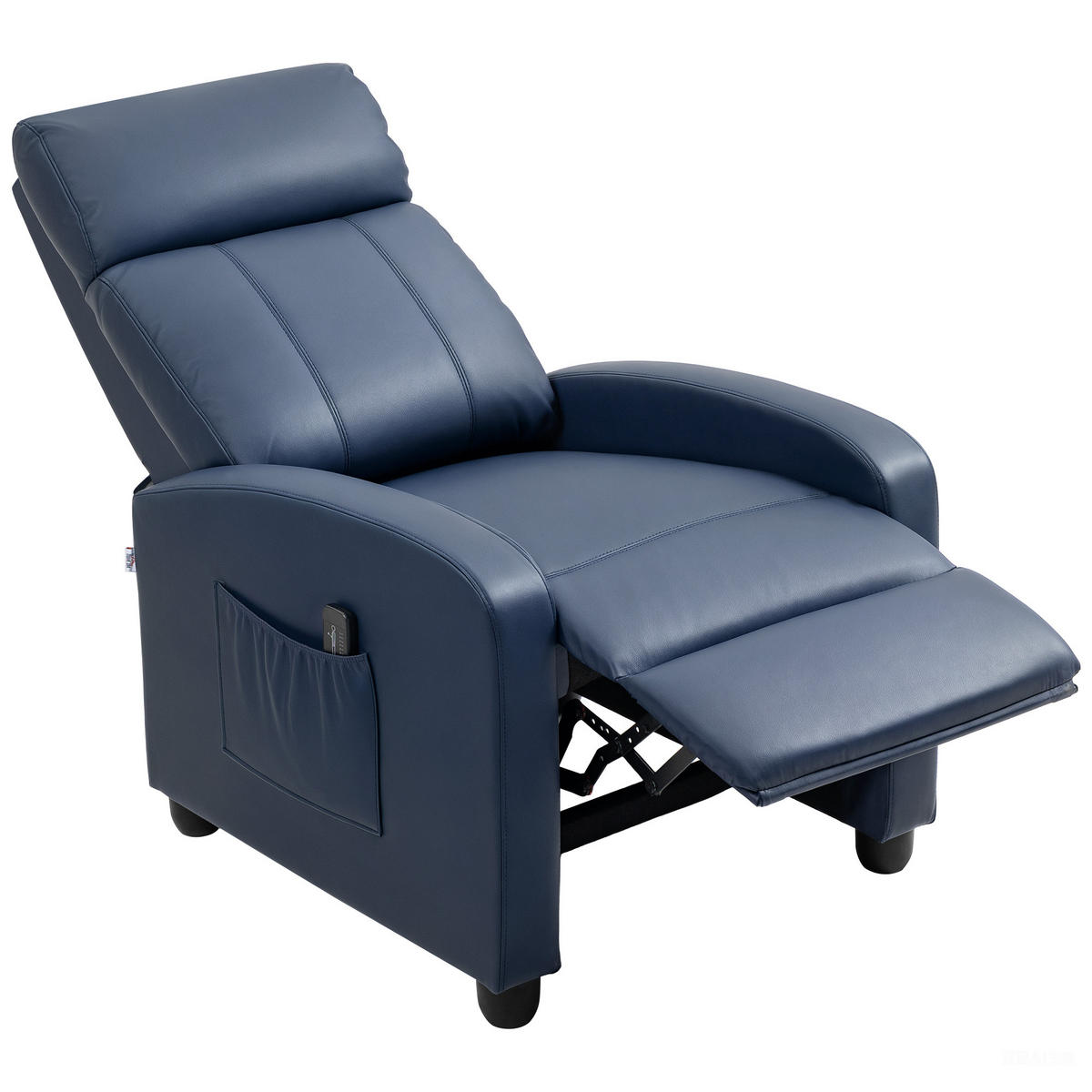MASSAGESESSEL,PU-LEDER verstellbar Fernbedienung Fußstütze,dunkelblau - Blau, Leder (68/98/88cm) - Vallsero