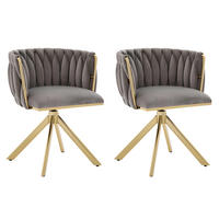 ARMLEHNSTUHL(SET à 2 Stück) mit Metallgestell - ergonomische Rückenlehne und 180° Schwenkfunktion - Dunkelgrau - Grau, Textil/Metall (50/70/56cm) - KOMHTOM