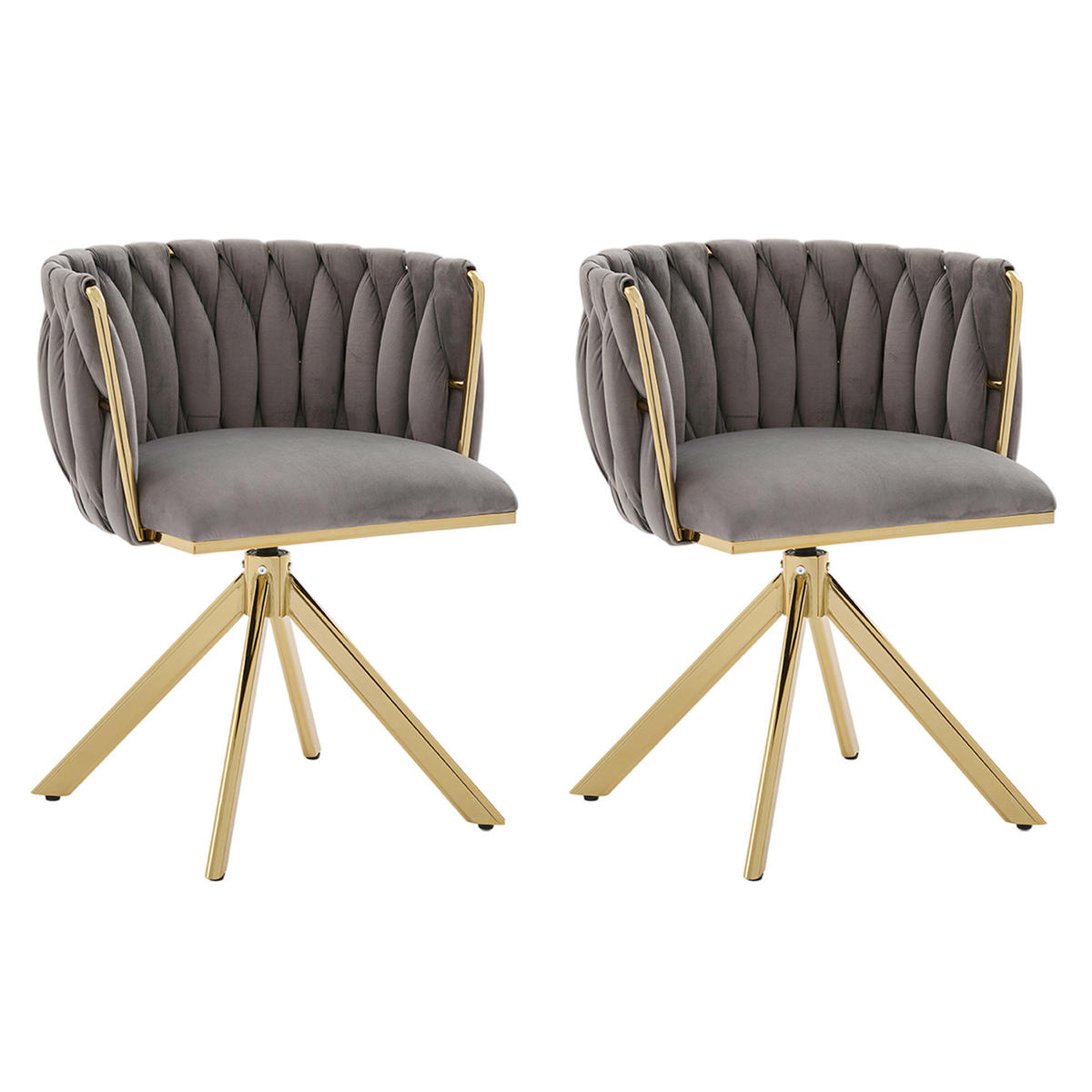 ARMLEHNSTUHL(SET à 2 Stück) mit Metallgestell - ergonomische Rückenlehne und 180° Schwenkfunktion - Dunkelgrau - Grau, Textil/Metall (50/70/56cm) - KOMHTOM