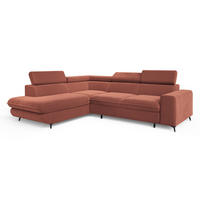 ECKSOFA VELISS Koralle Veloursstoff mit Schlaffunktion - Koralle, Holz (255/193cm) - MASSENO
