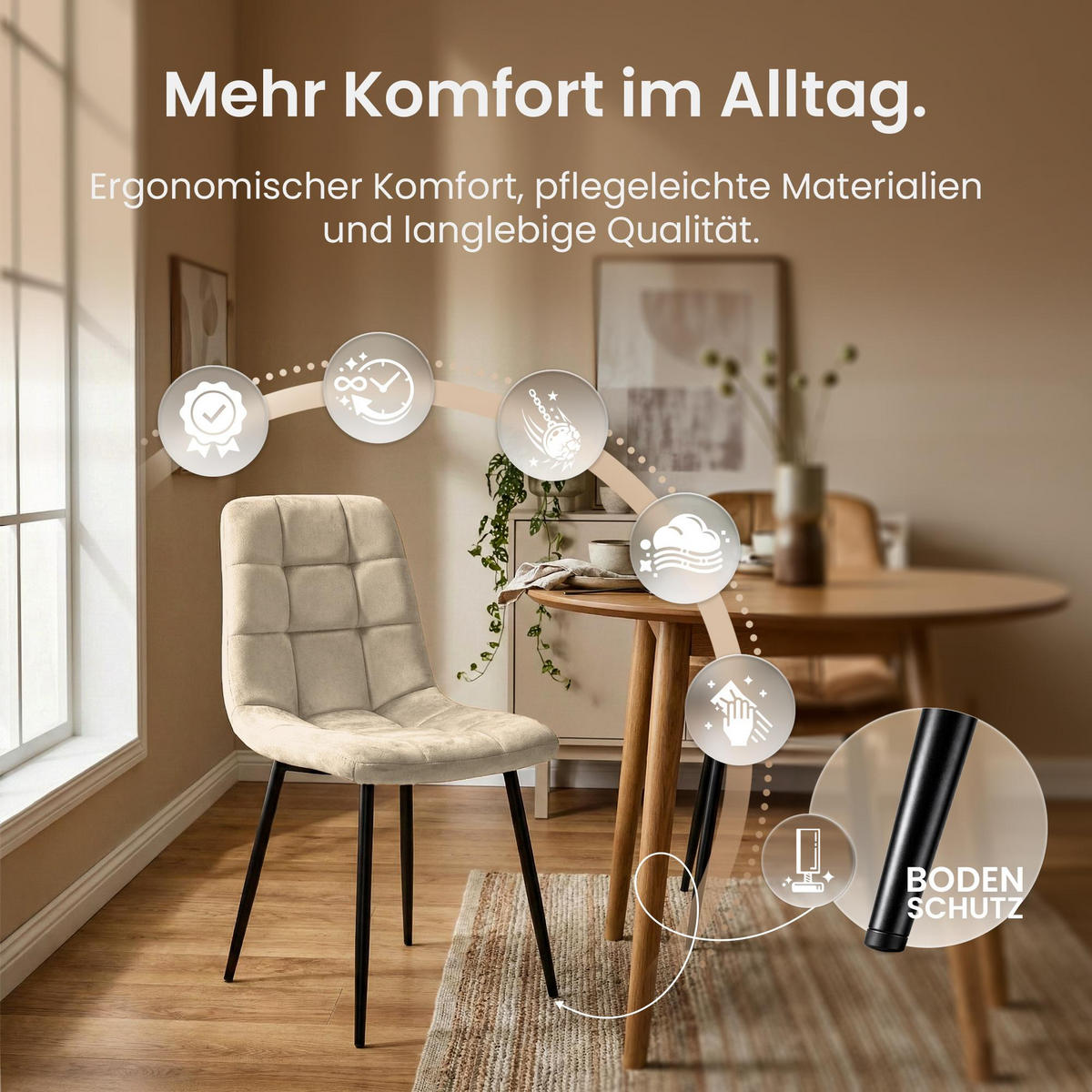 STUHL Samt Cremeweiß - Creme/Schwarz, Textil/Metall (45/84/55cm) - CLP