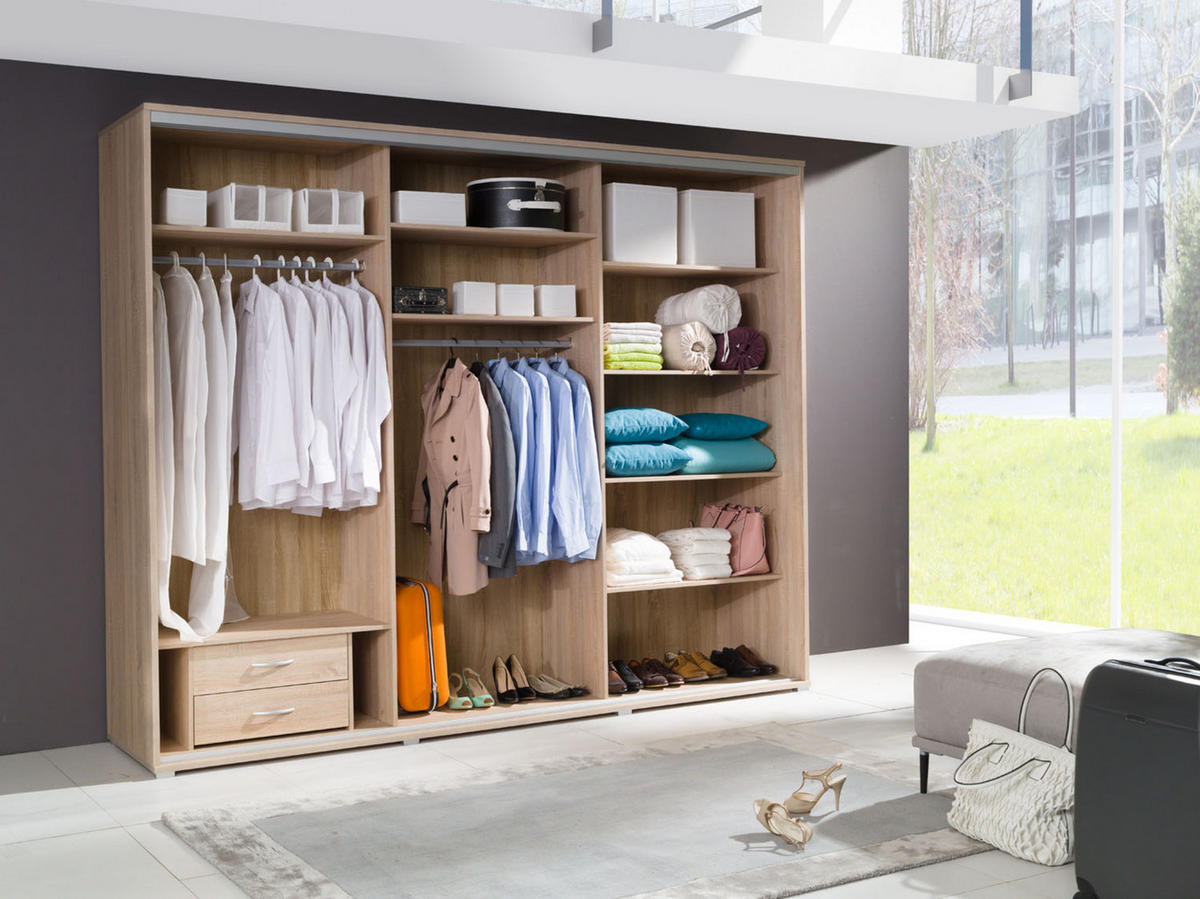 SCHIEBETÜRENSCHRANK - Kleiderschrank FLO - Sonoma Eiche - Sonoma Eiche, Holzwerkstoff (277/225/65cm) - Möblo