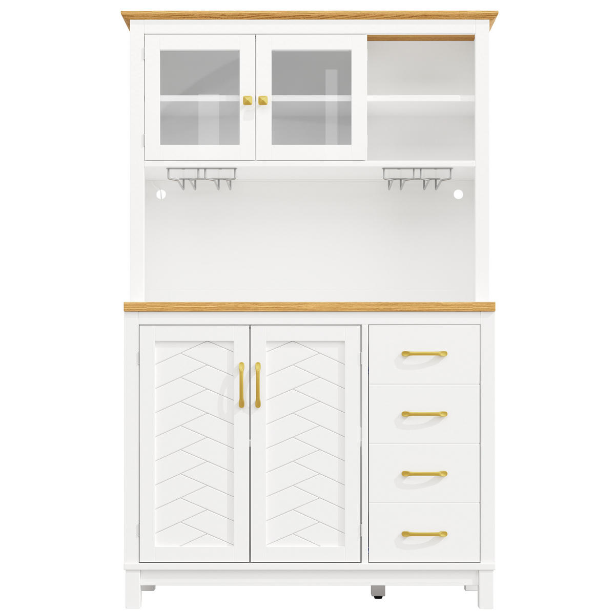 BUFFETSCHRANK 100/47/187 cm mit LED-Beleuchtung, Glaseinsatz und Kabelführung, Grau/Weiß - Weiß, Holzwerkstoff (100/187/47cm) - Redom