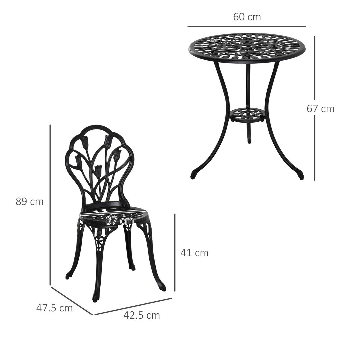 GARTENSET 2 Personen Aluminium schwarz - Schwarz, Metall - LEBENLANG