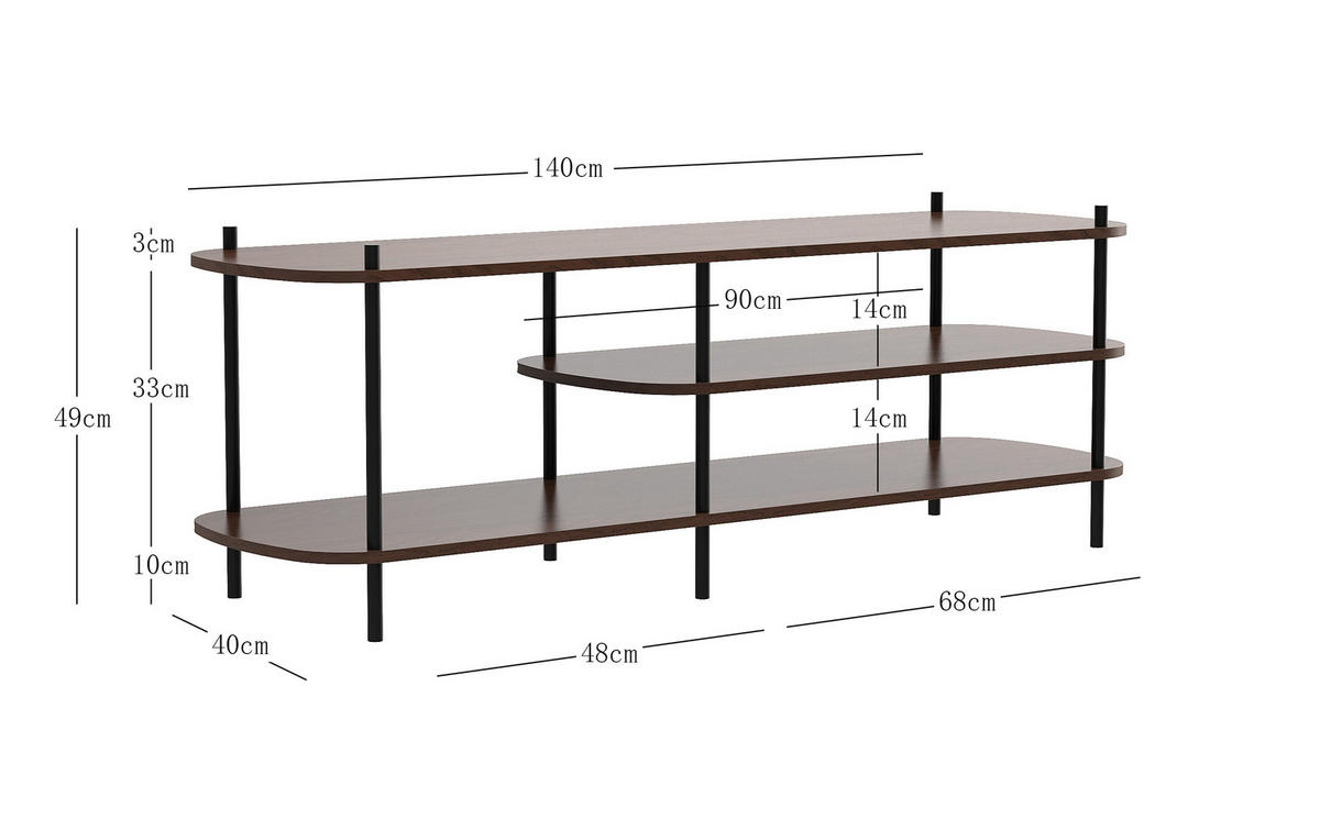 TV-SCHRANK Rechteckig Schwarz 140 x 40 x 49 (cm) - Schwarz, Metall (140/49/40cm) - Nordlys