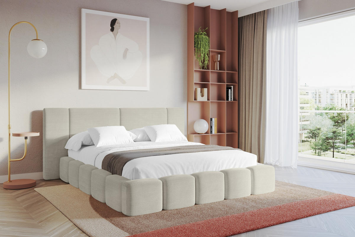 POLSTERBETT mit Bettkasten und Lattenrost, Bett mit Matratze H3/H4 - NILO 140x200 Creme - Cappuccino, Holzwerkstoff/Textil (140/200cm) - ALTDECOR