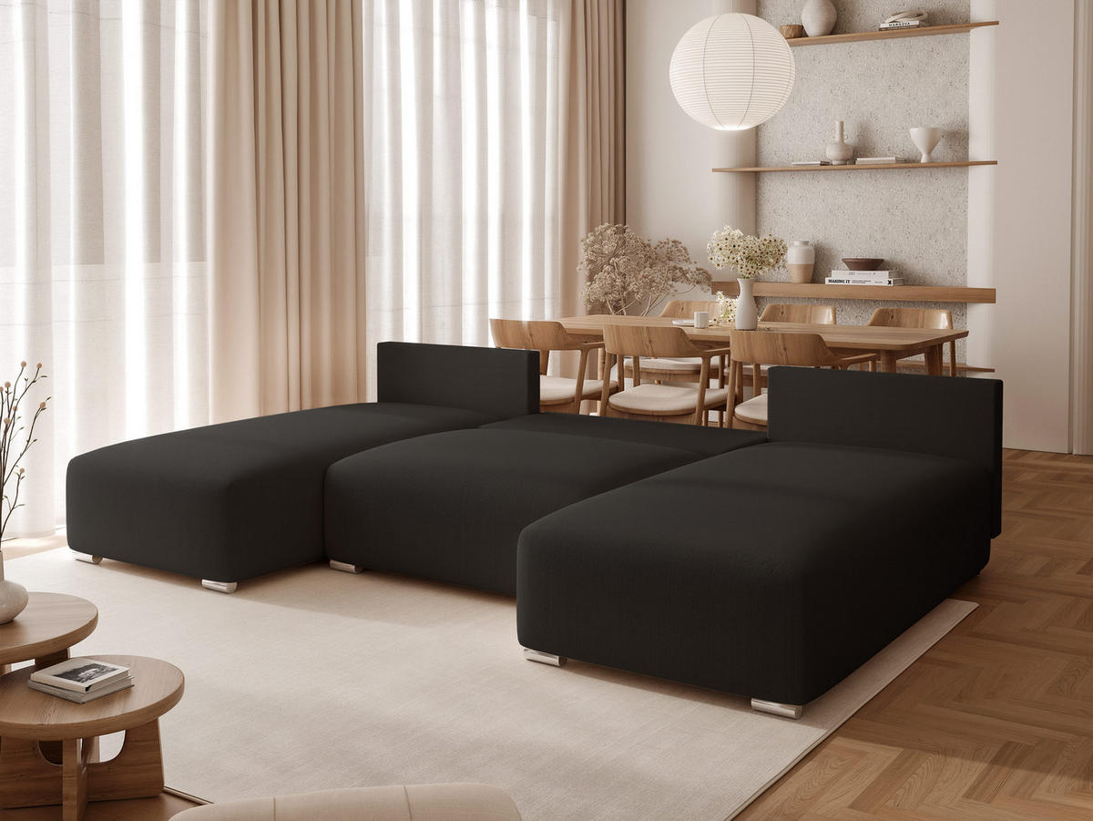 WOHNLANDSCHAFT ELVO mit Schlaffunktion und Bettkasten Anthrazit - Anthrazit, Holzwerkstoff/Kunststoff (300/91/190cm) - Idohome