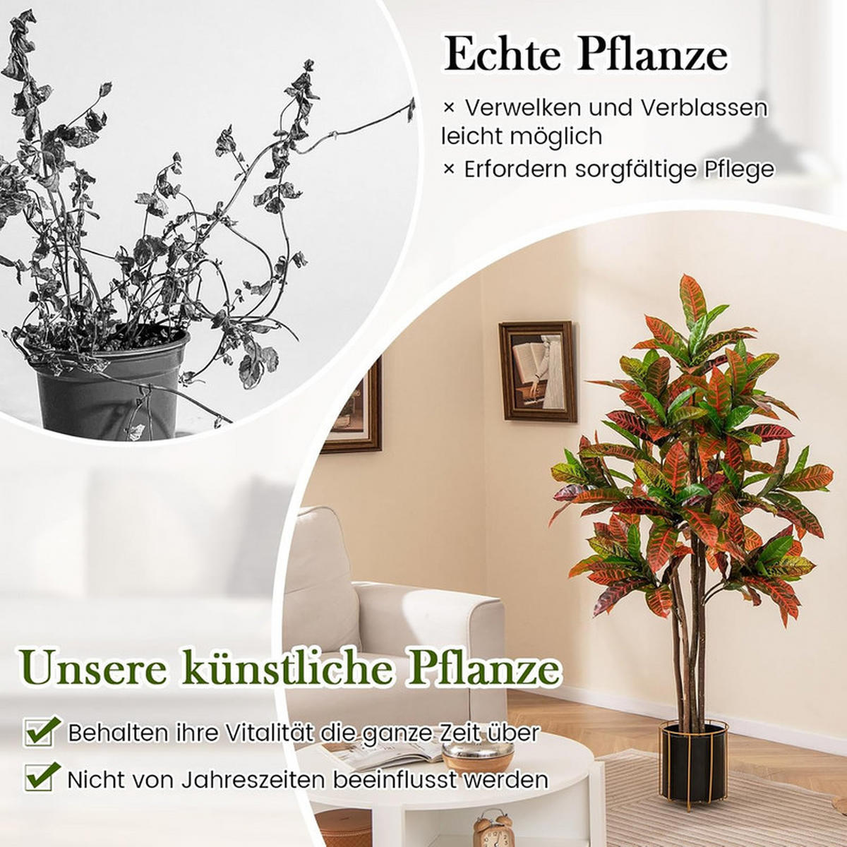 KUNSTPFLANZE mit bunten Blättern - Grün, Kunststoff (150cm) - COSTWAY