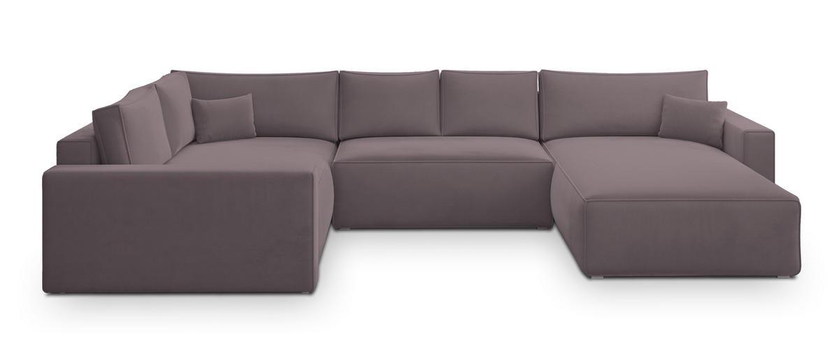 WOHNLANDSCHAFT VELAMI L-S Lila Velours-Stoff mit Schlaffunktion - Lila, Holz (365/83/194cm) - MASSENO