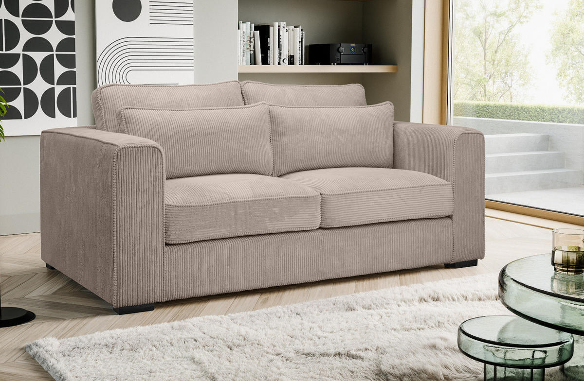 SOFA beige-braun Cord 2,5-Sitzer 200 cm, Couch mit Wellenfederung - Schwarz/Braun, Holzwerkstoff/Kunststoff (200/92/112cm) - Inn.Furn