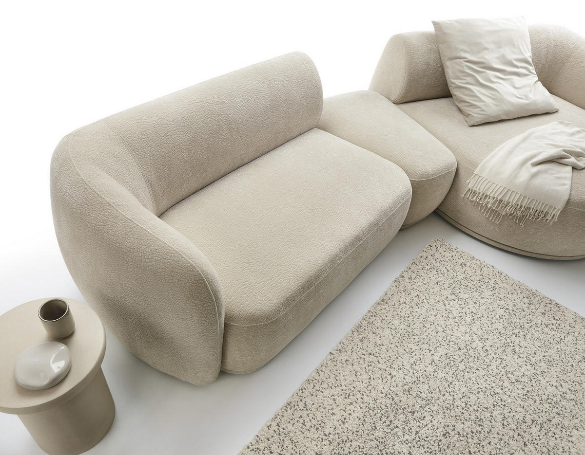 ECKSOFA Nobis Beige, Modulares Sofa mit abgerundeter Seite und Dreieckspouffe, rechte seite - Beige, Holzwerkstoff/Textil (357/147cm) - Bettso