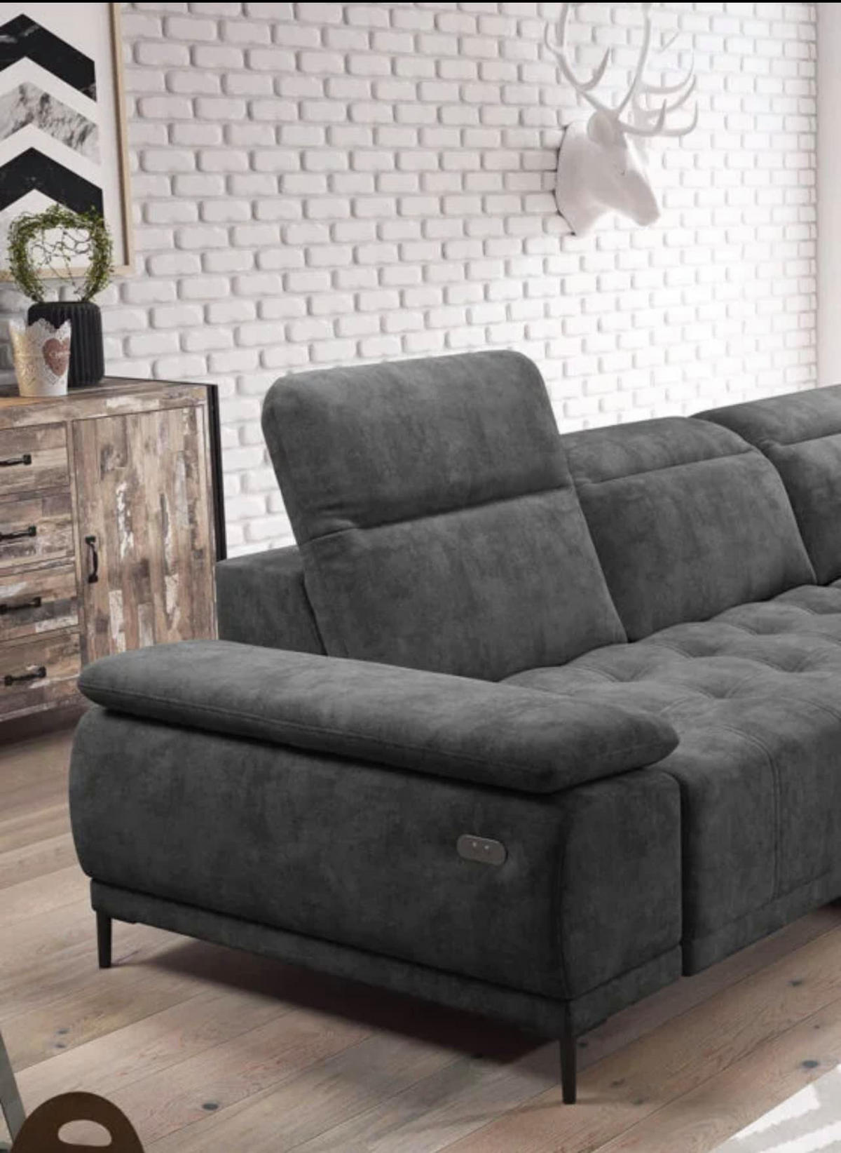 ECKSOFA FOCUS XL L-förmig Konfiguration freistehend LINKS 204x352x98cm Dark grey - Dunkelgrau, Holz/Textil (204/352cm) - DomoHome