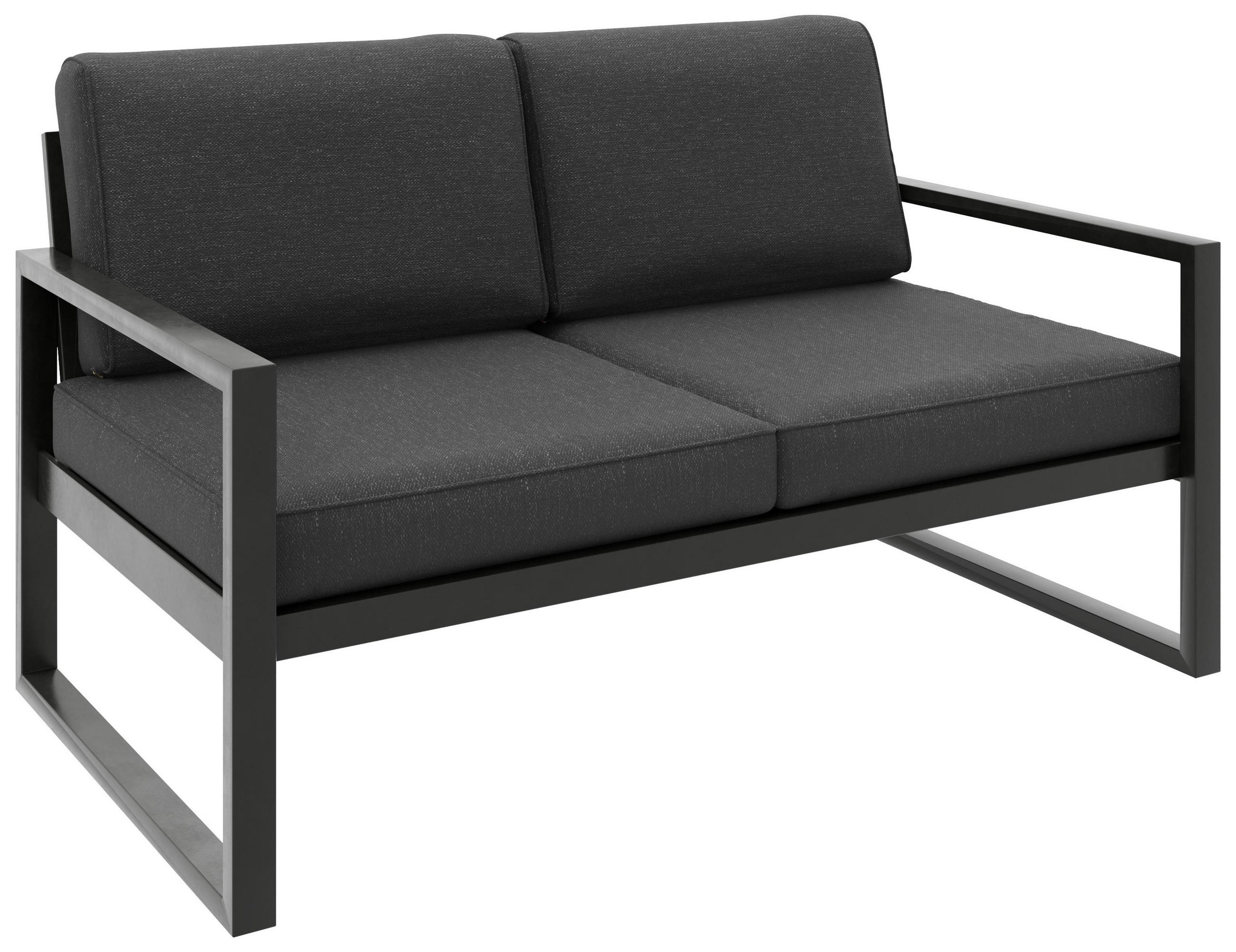 GARTENBANK Bellano Outdoor 2-Sitzer Polster-Loungebank, Stahlgestell Schwarz, Dunkelgrau 76/146/80 cm - Grau, Textil (146/86/80cm) - WFL GROUP