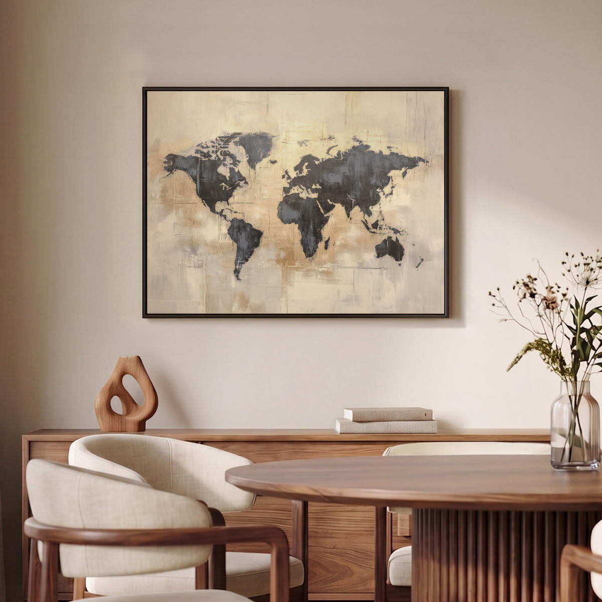 LEINWAND Bilder mit Rahmen - Weltkarte - Gold - Schwarz - Abstrakt - 70x50 - Kupferfarben, Textil (70/50cm) - MuchoWow