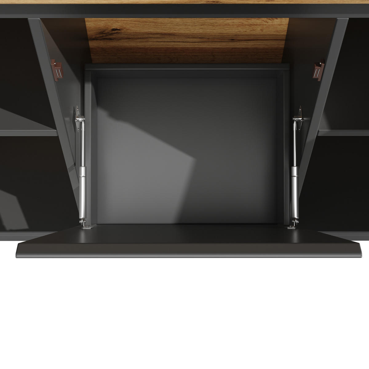 KÜCHENHOCHSCHRANK 120x40x180 cm, Acryltüren, LED-Beleuchtung, Glasaufhängung, Abfallfach, offene Fächer, Schwarz - Schwarz, Holzwerkstoff (120/180/40cm) - FOHERE