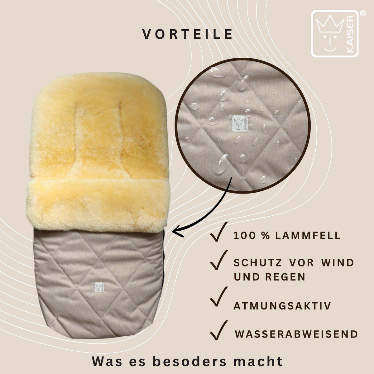 LAMMFELL-FUSSSACK Coosy, ginger - Braun, Fell (45/85cm) - Kaiserbaby