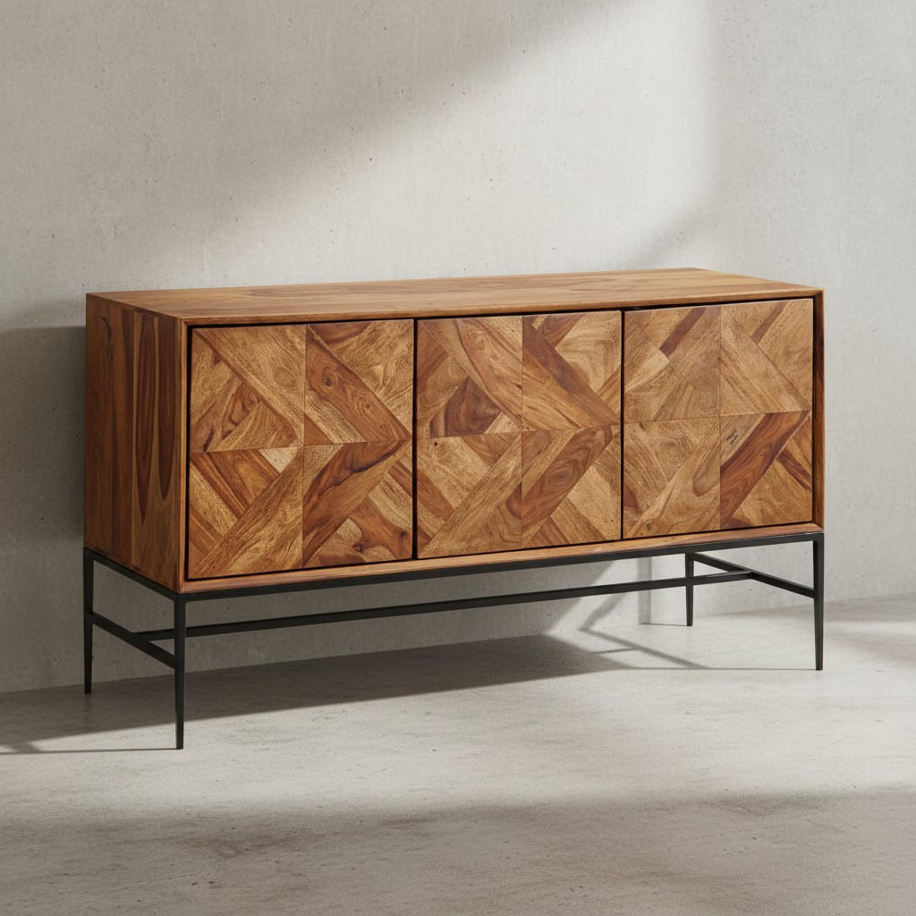 SIDEBOARD – Massivholz, 123x70x45 cm, Industrial-Stil, Stauraum - Schwarz/Braun, Holz/Metall (123/70/45cm) - KADIMA DESIGN